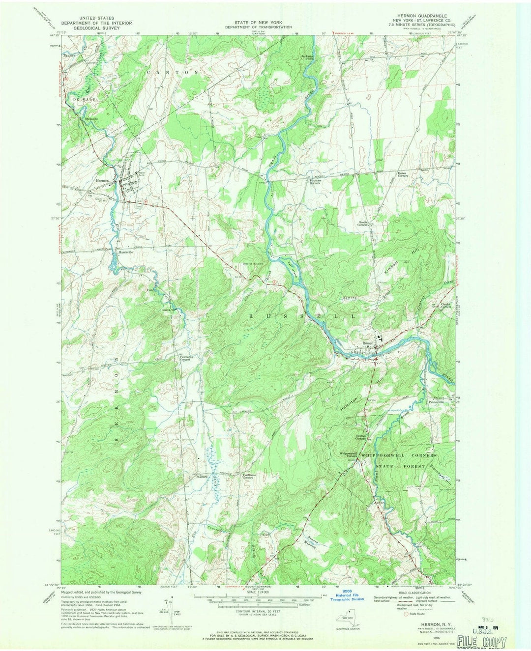1966 Hermon, NY - New York - USGS Topographic Map