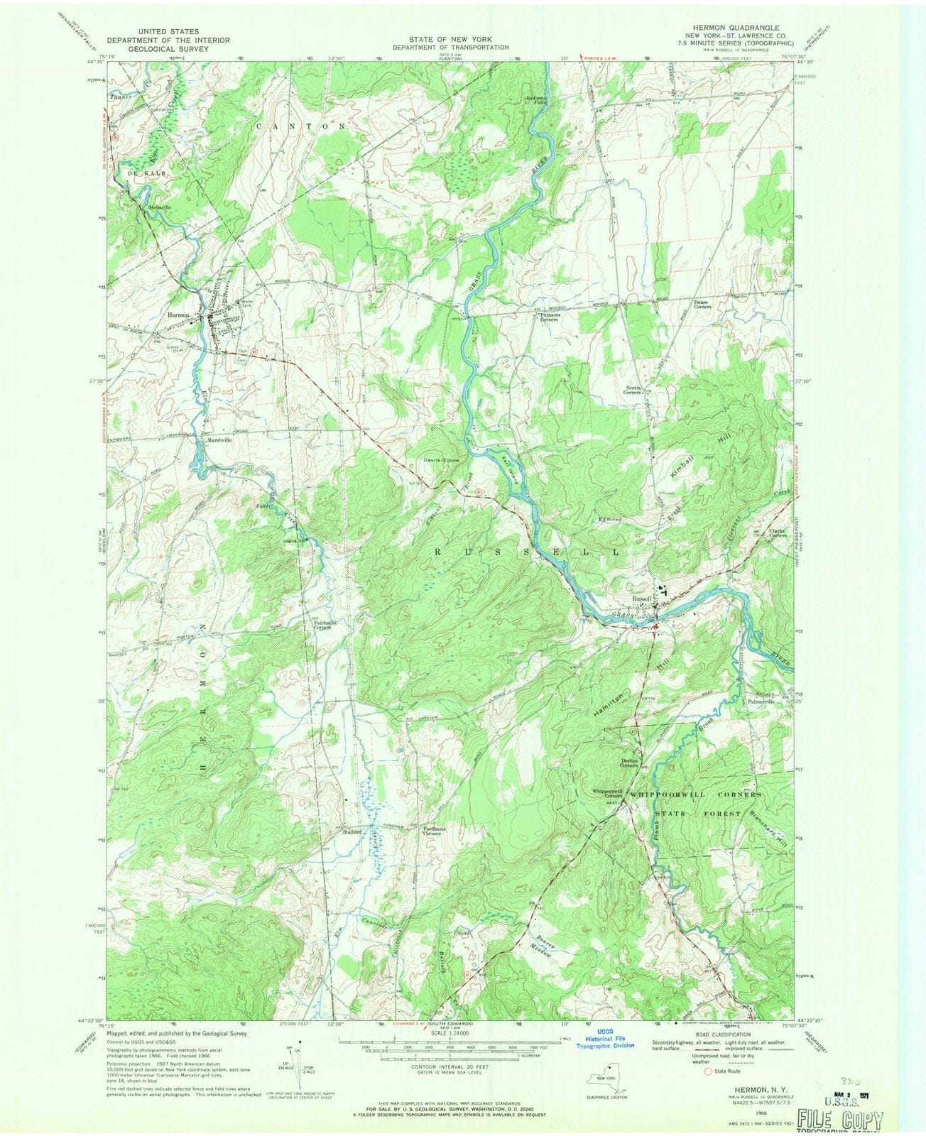1966 Hermon, NY - New York - USGS Topographic Map