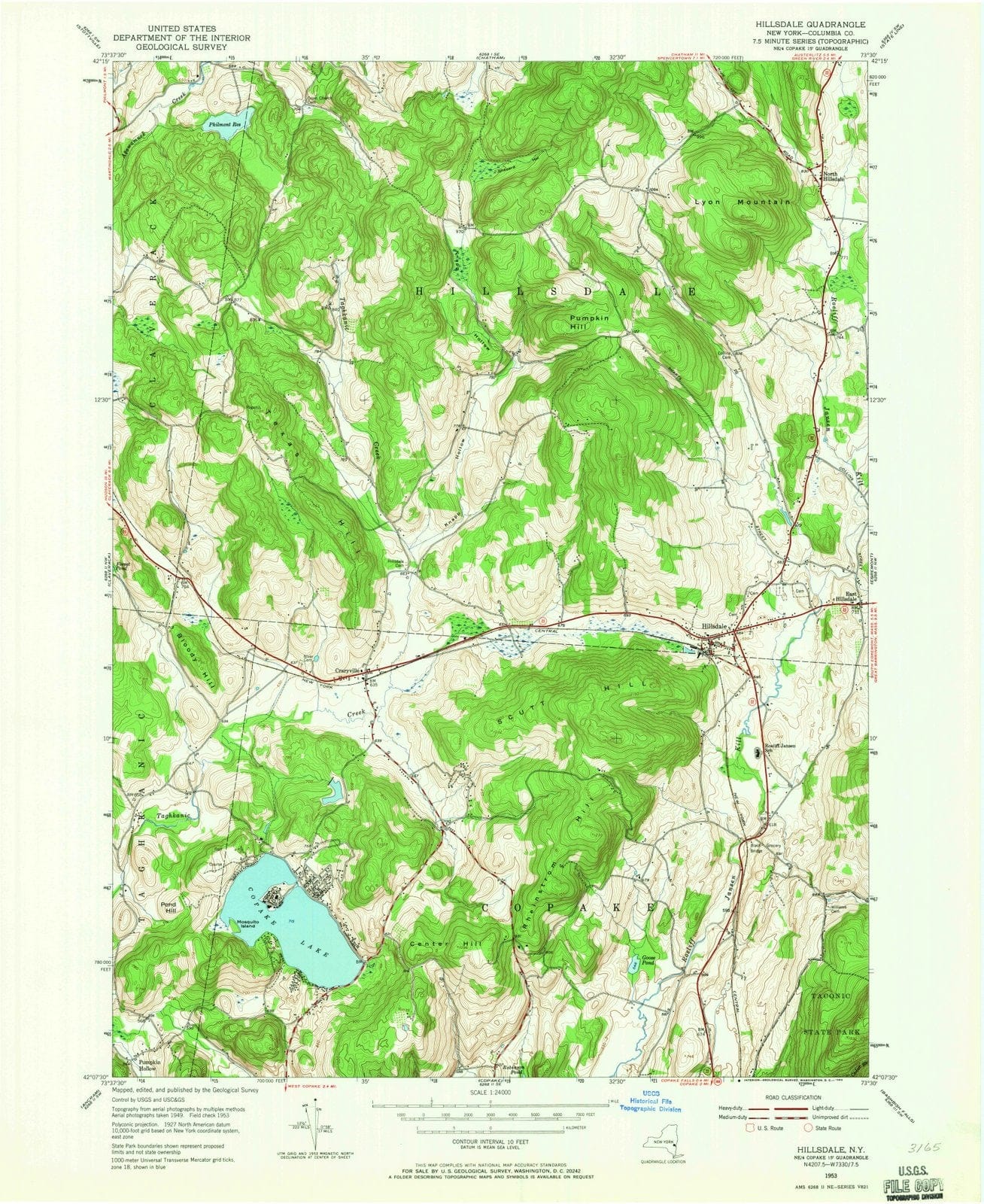 1953 Hillsdale, NY - New York - USGS Topographic Map