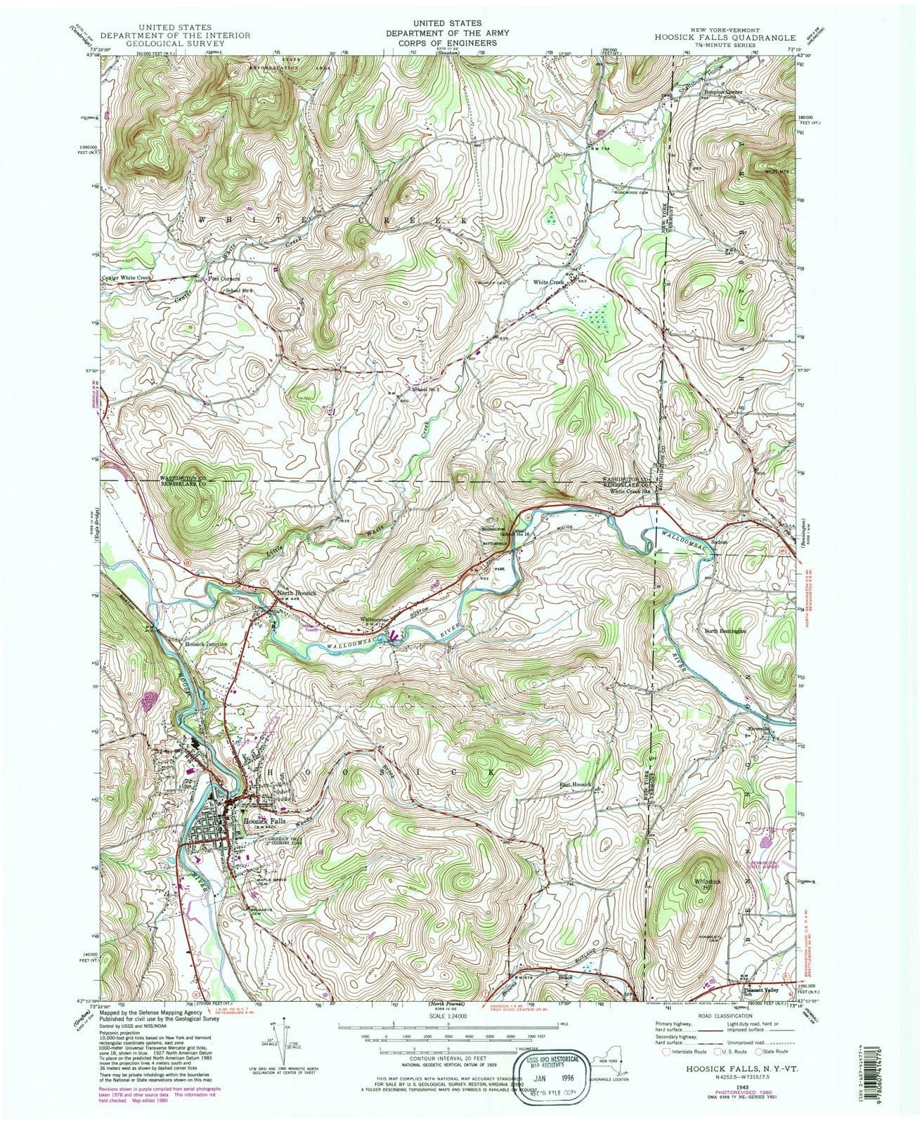 1943 Hoosick Falls, NY - New York - USGS Topographic Map