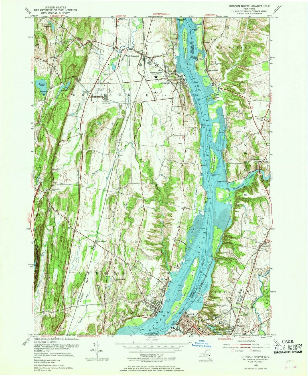 1953 Hudson North, NY - New York - USGS Topographic Map