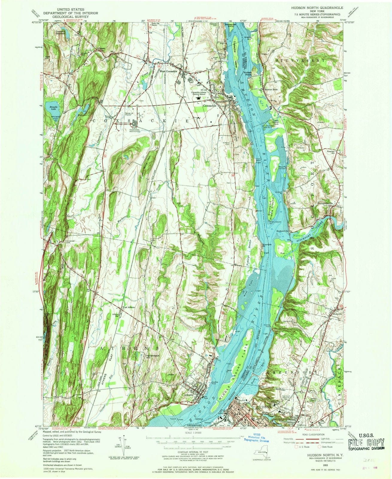 1953 Hudson North, NY - New York - USGS Topographic Map