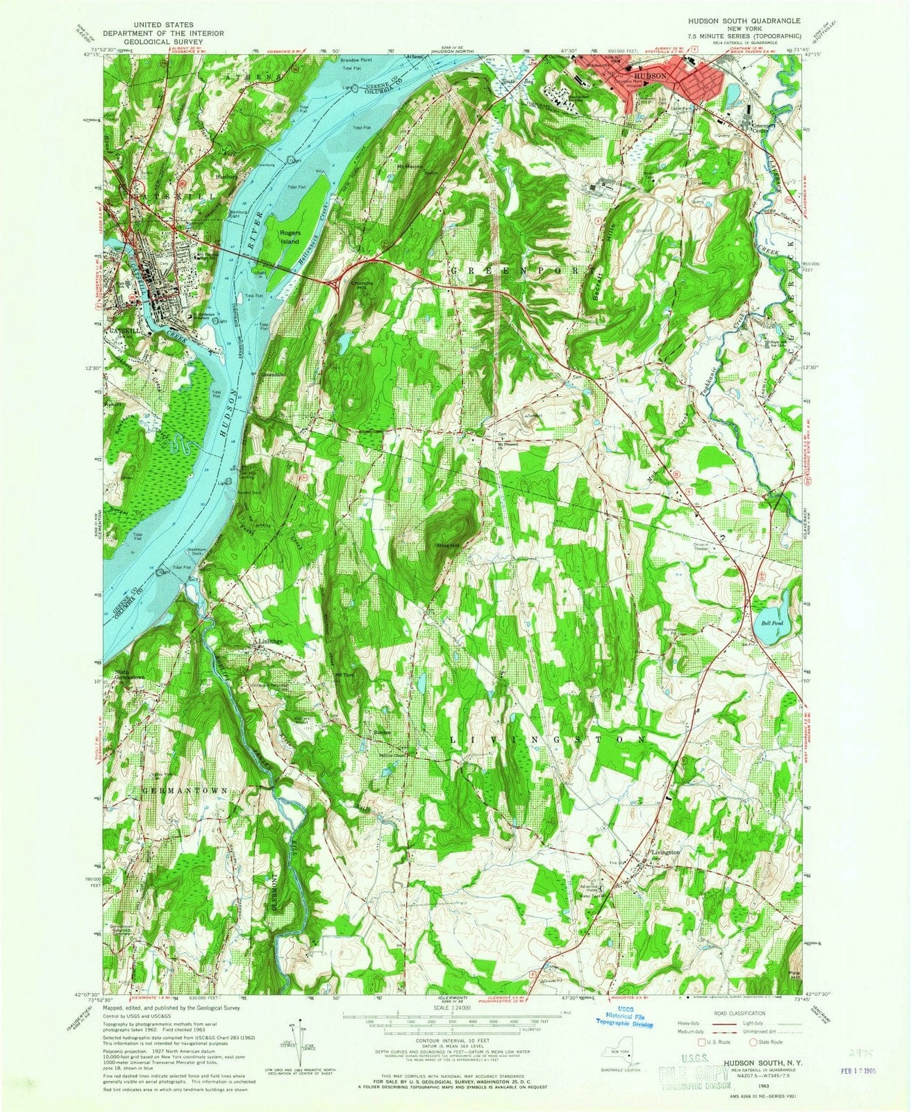 1963 Hudson South, NY - New York - USGS Topographic Map