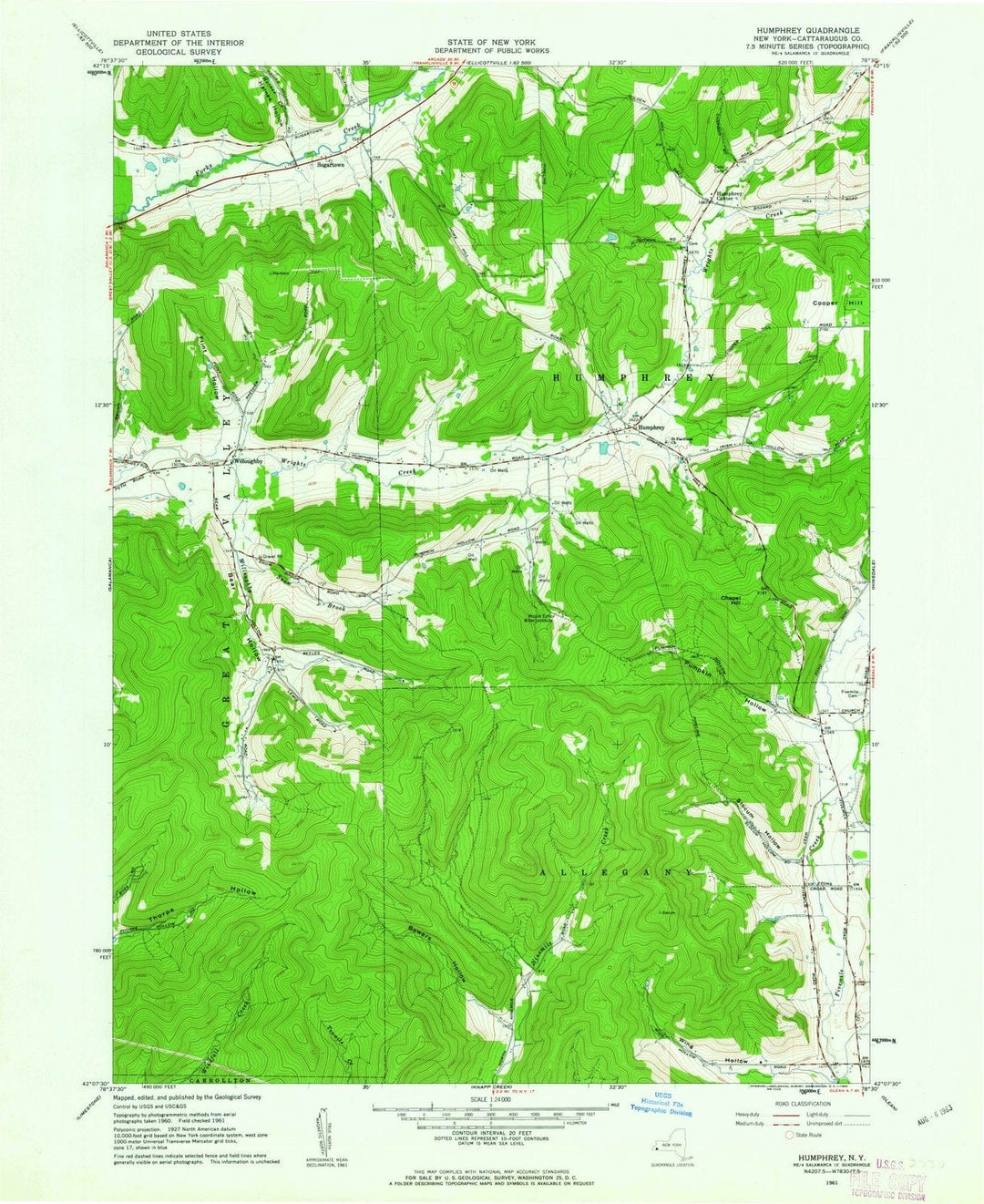 1961 Humphrey, NY - New York - USGS Topographic Map