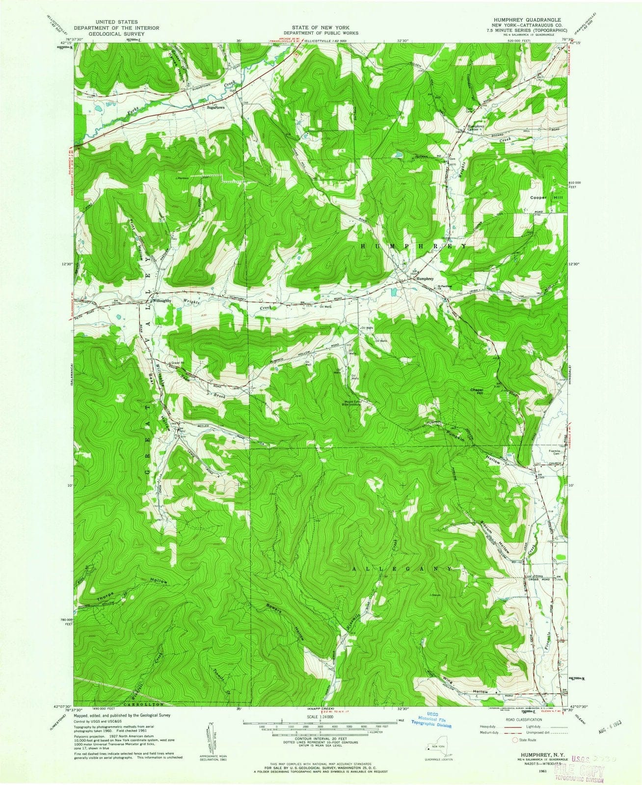 1961 Humphrey, NY - New York - USGS Topographic Map