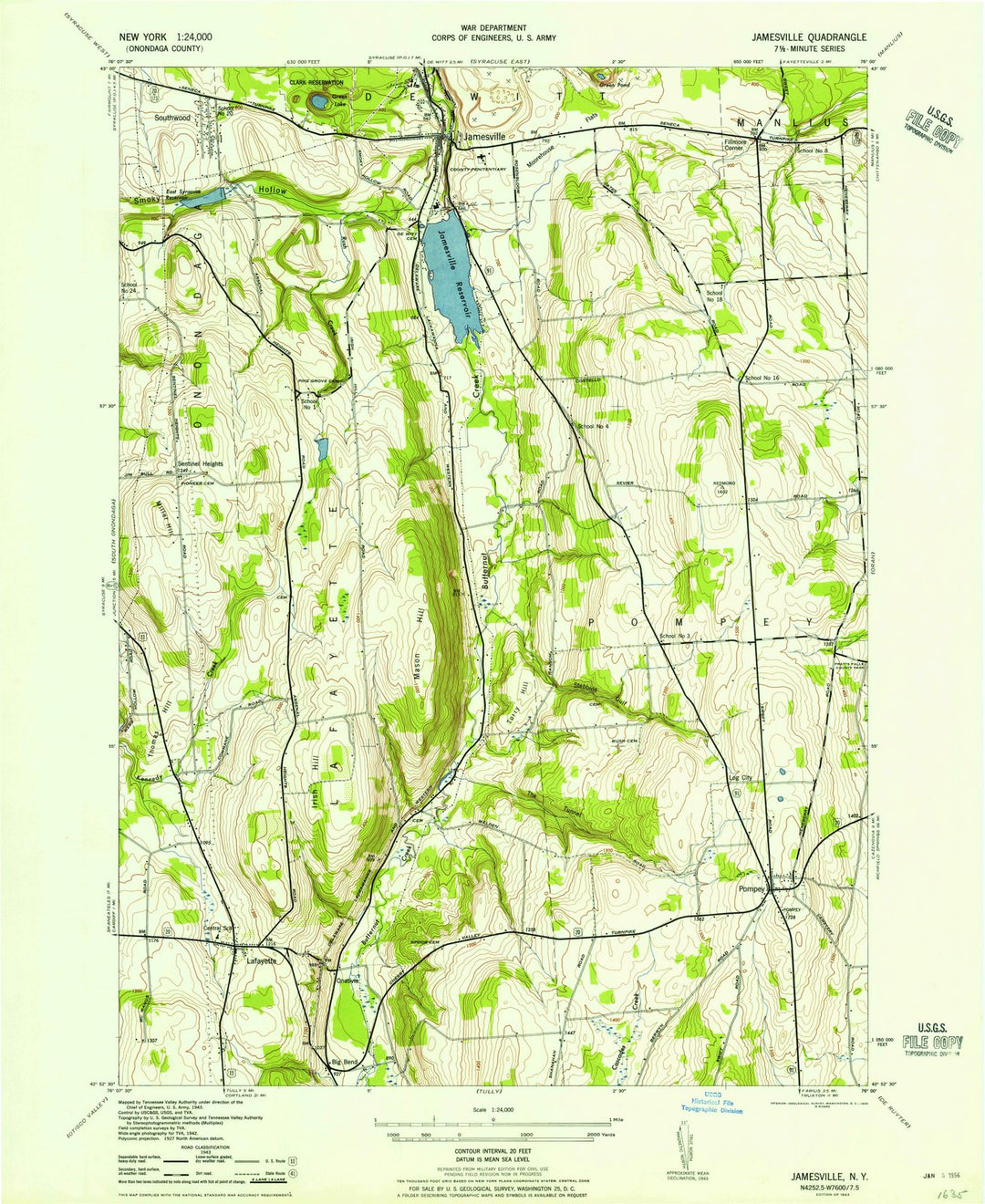 1943 Jamesville, NY - New York - USGS Topographic Map