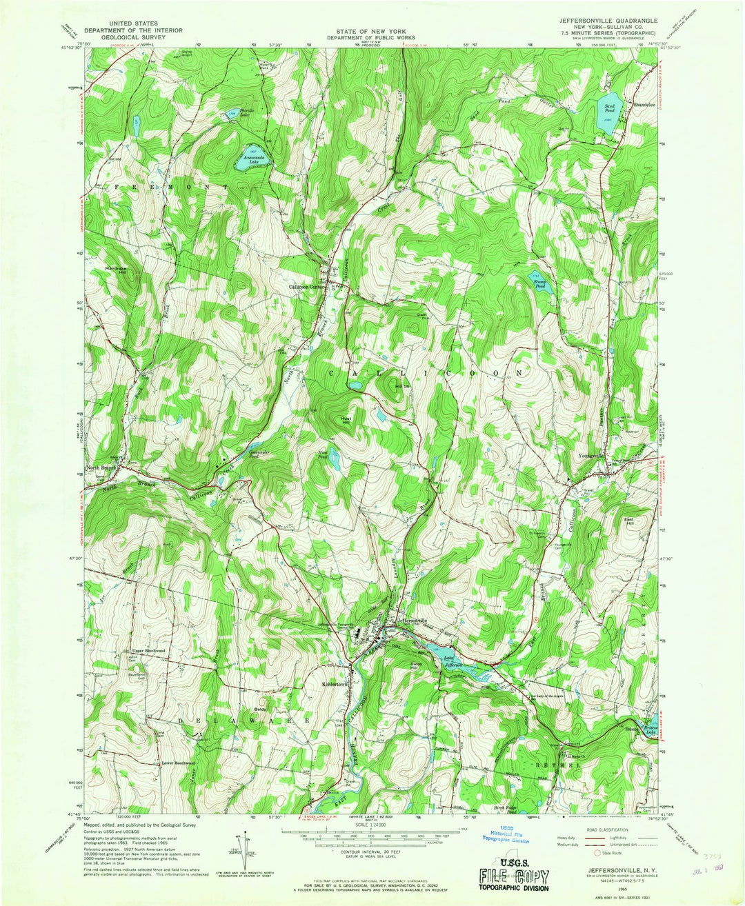 1965 Jeffersonville, NY - New York - USGS Topographic Map