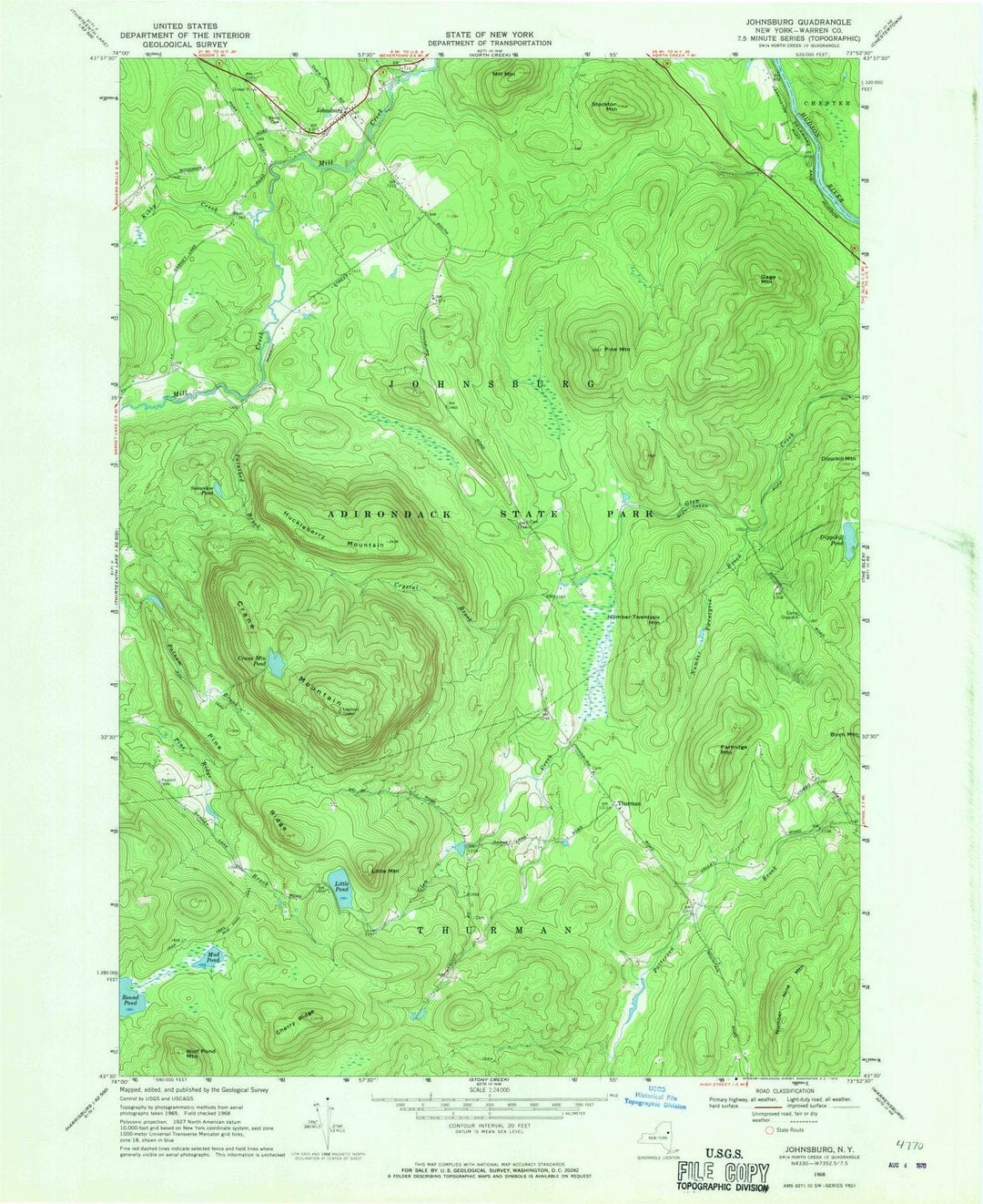 1968 Johnsburg, NY - New York - USGS Topographic Map