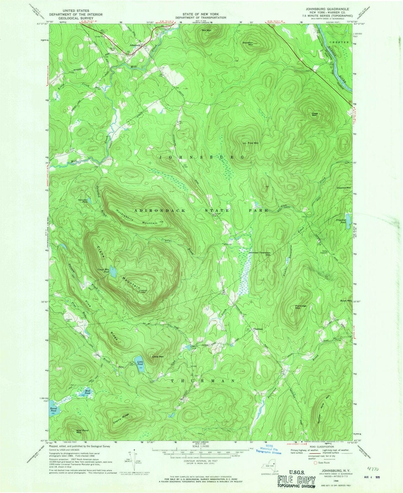 1968 Johnsburg, NY - New York - USGS Topographic Map