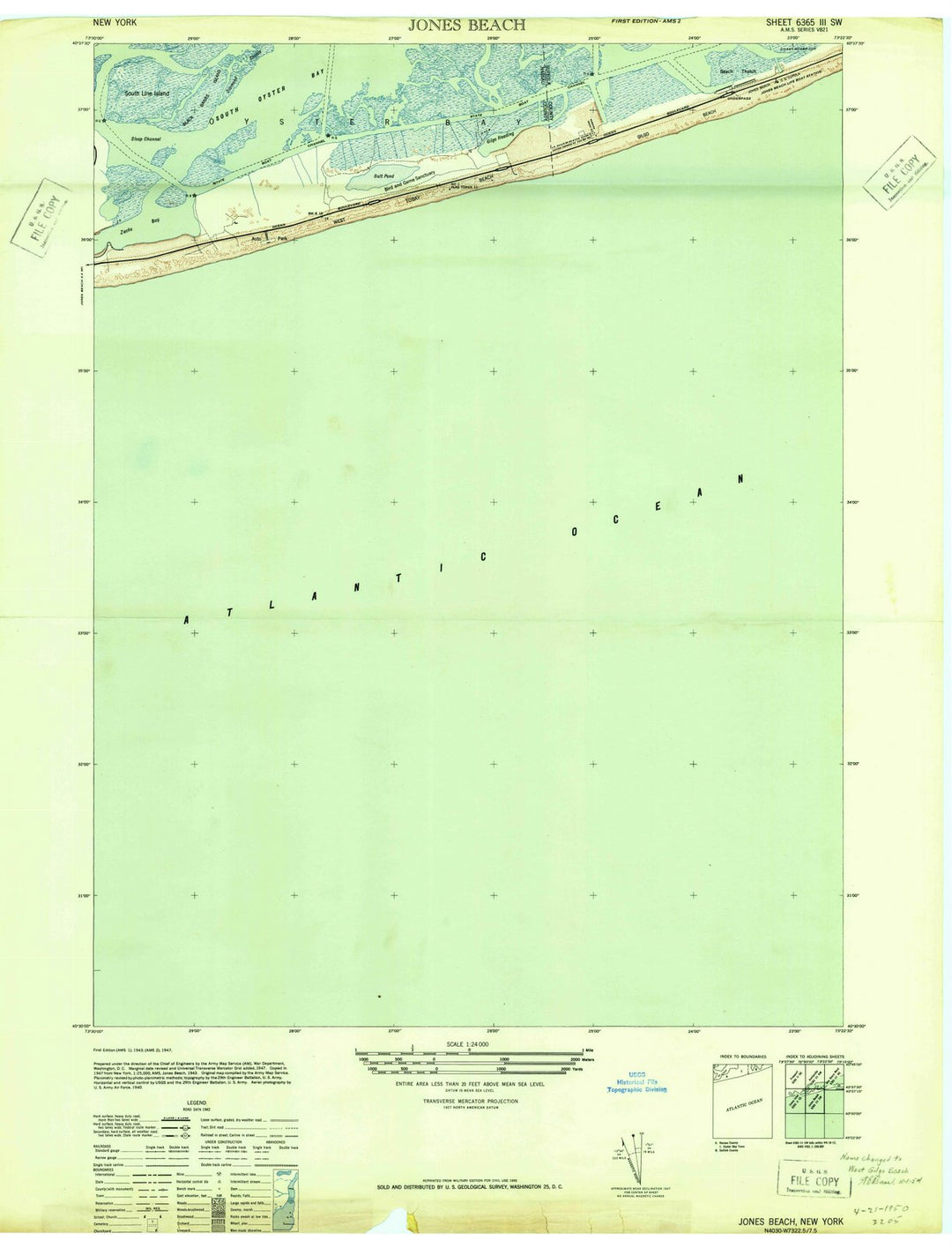 1947 Jones Beach, NY - New York - USGS Topographic Map