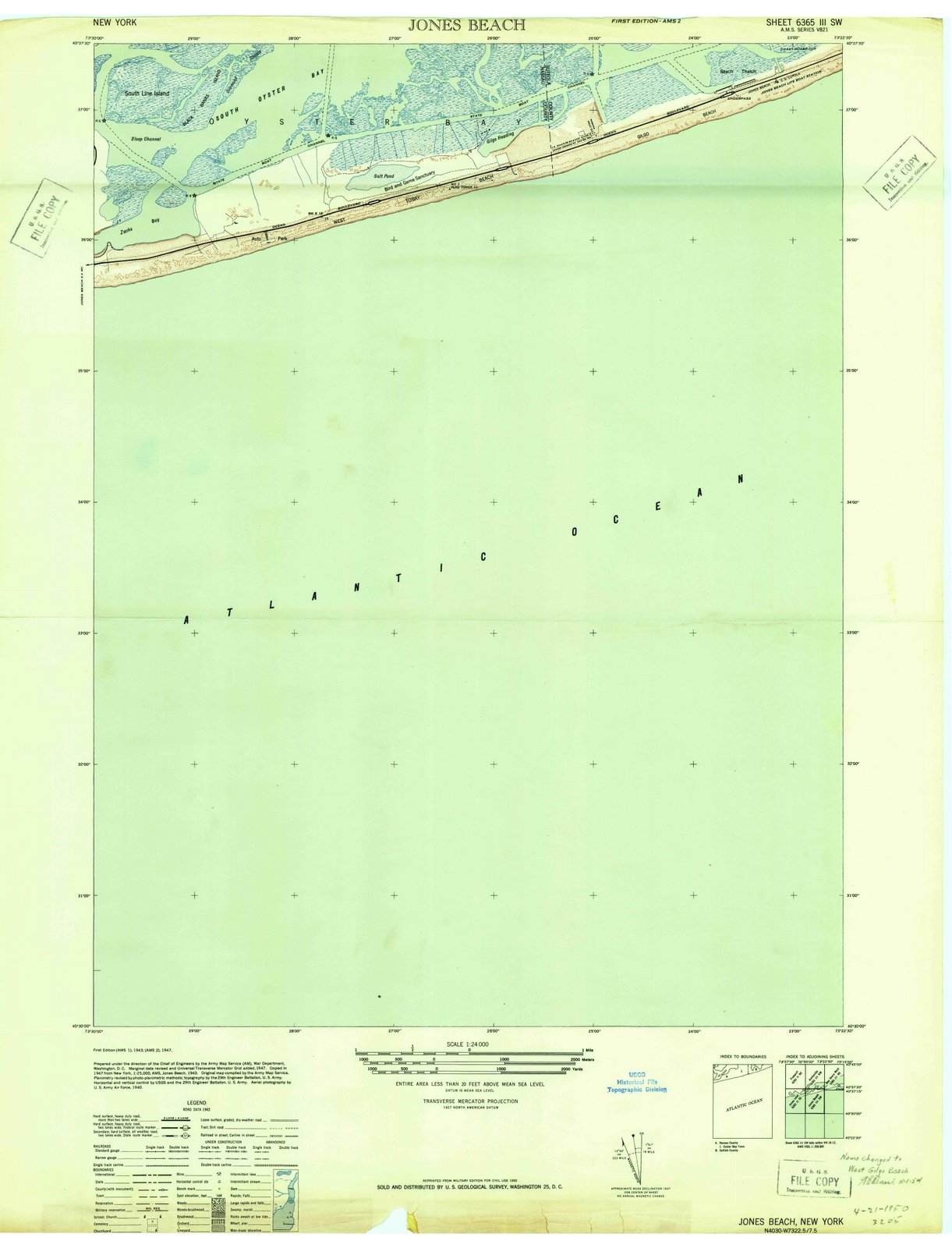 1947 Jones Beach, NY - New York - USGS Topographic Map