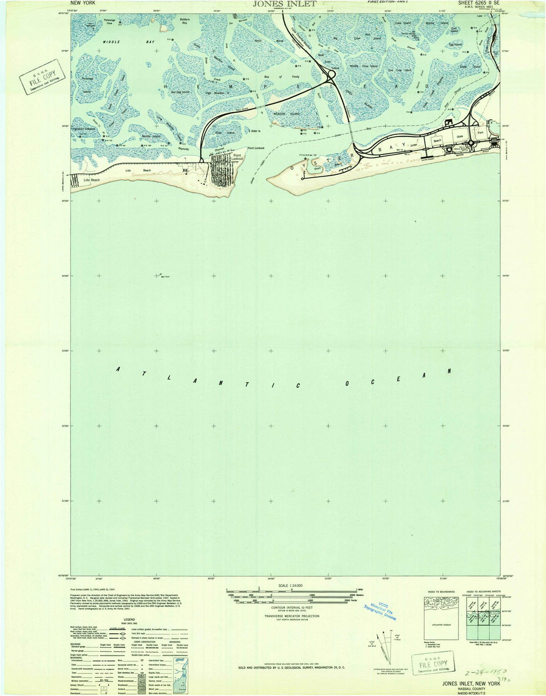 1947 Jones Inlet, NY - New York - USGS Topographic Map