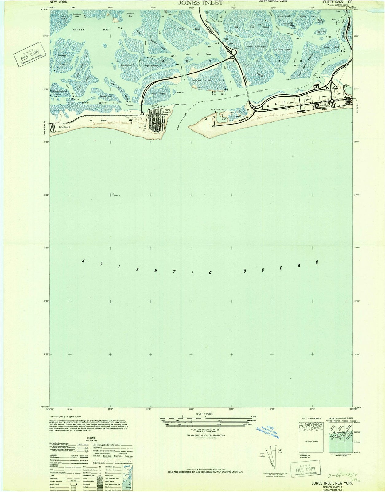 1947 Jones Inlet, NY - New York - USGS Topographic Map
