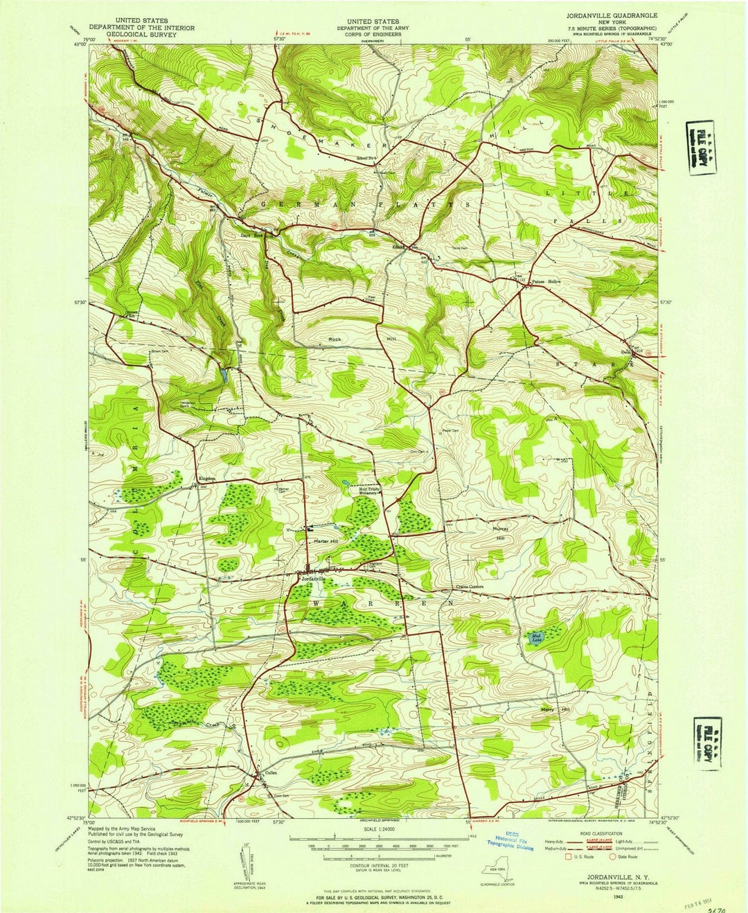 1943 Jordanville, NY - New York - USGS Topographic Map