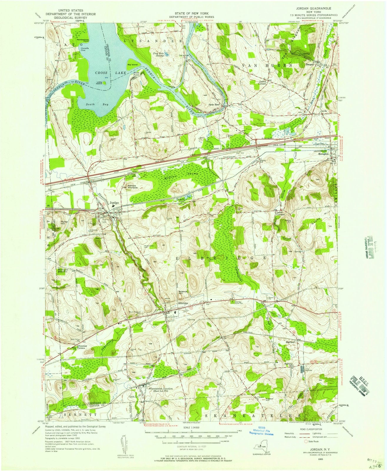 1955 Jordan, NY - New York - USGS Topographic Map