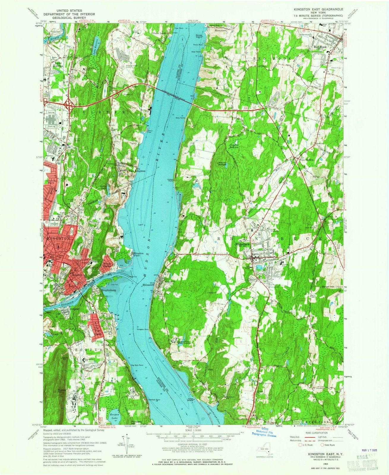 1963 Kingston East, NY - New York - USGS Topographic Map