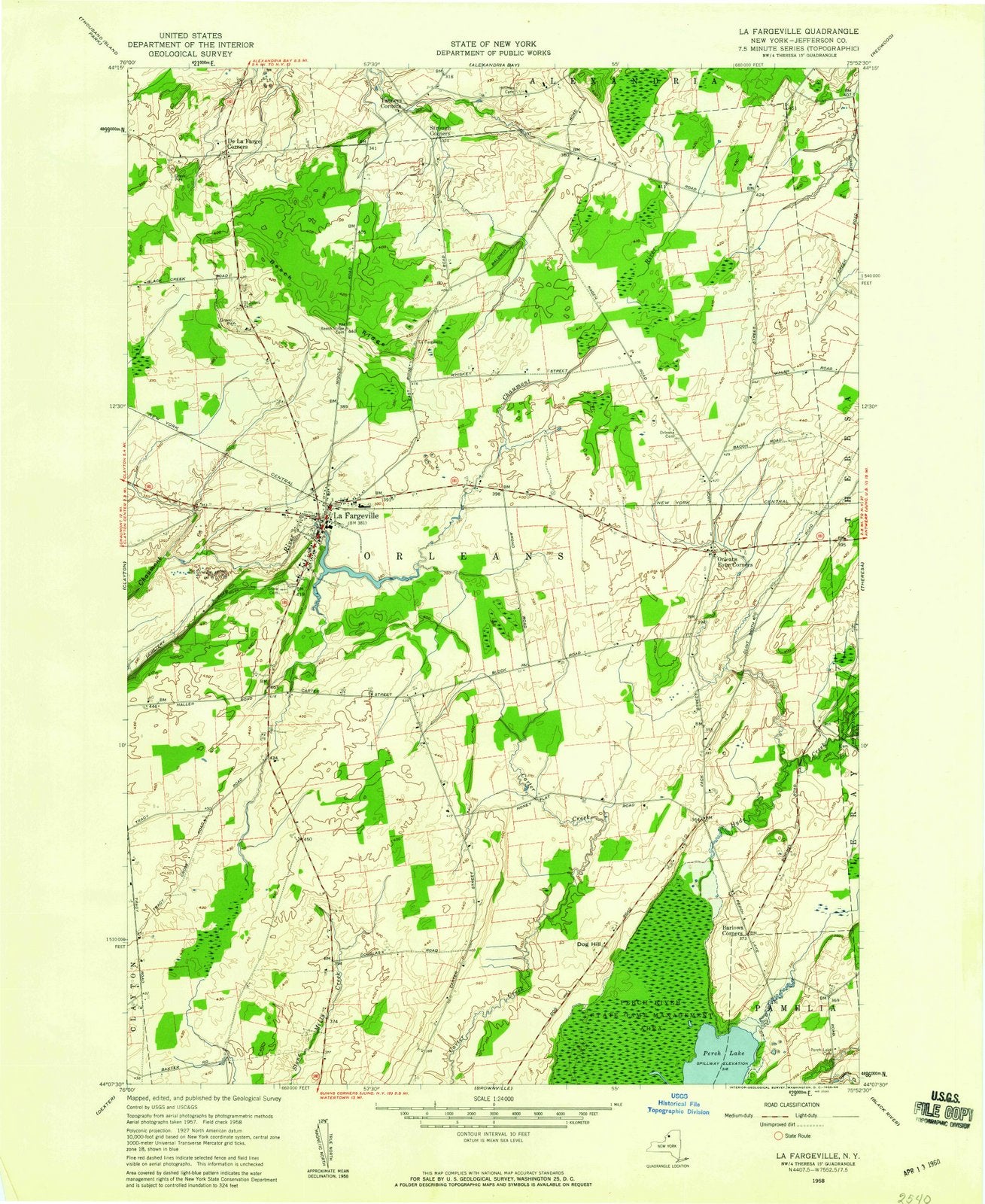 1958 La Fargeville, NY - New York - USGS Topographic Map