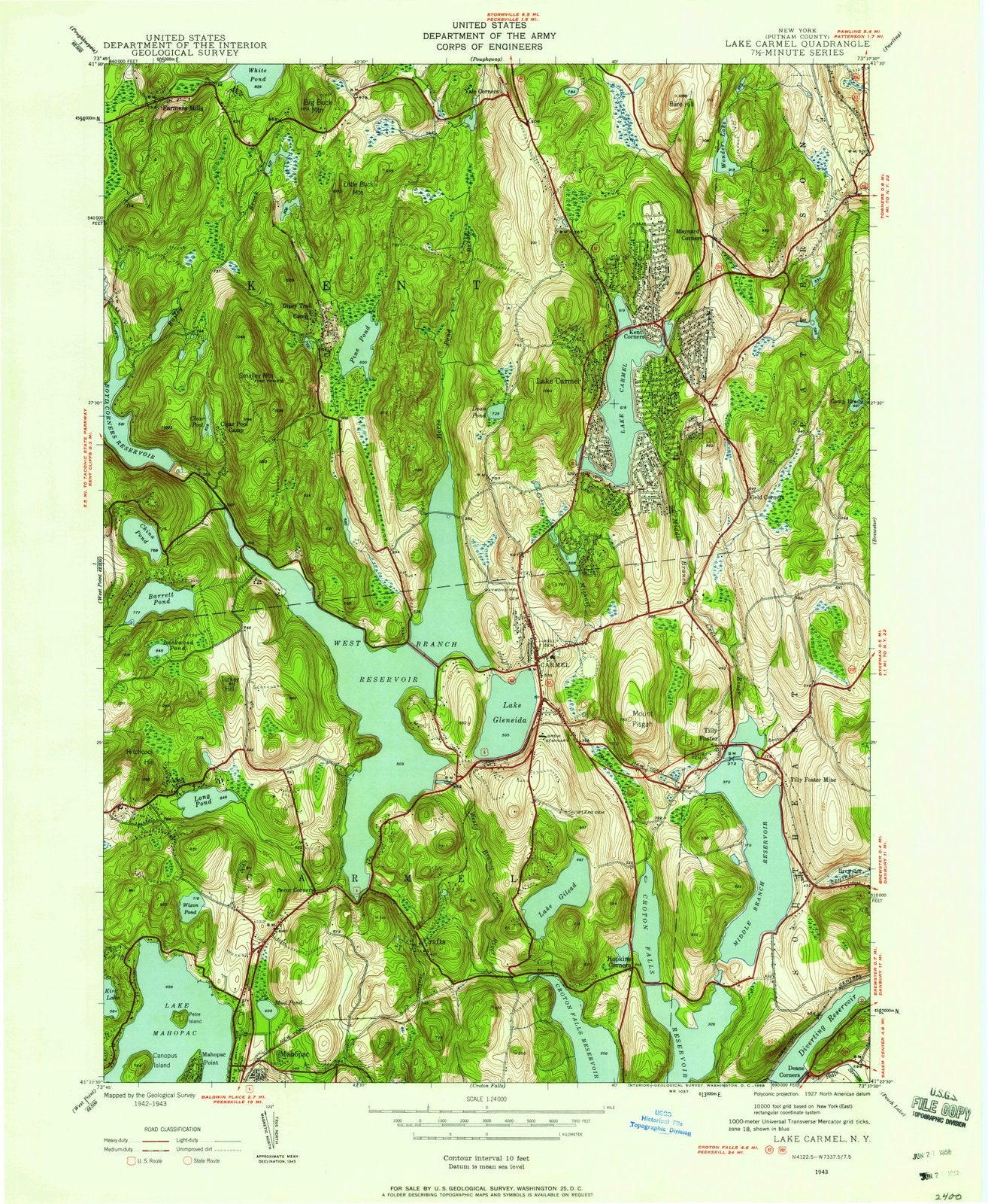 1943 Lake Carmel, NY - New York - USGS Topographic Map