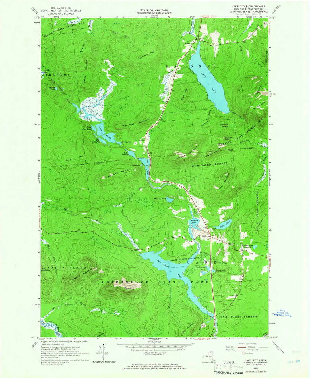 1964 Lake Titus, NY - New York - USGS Topographic Map