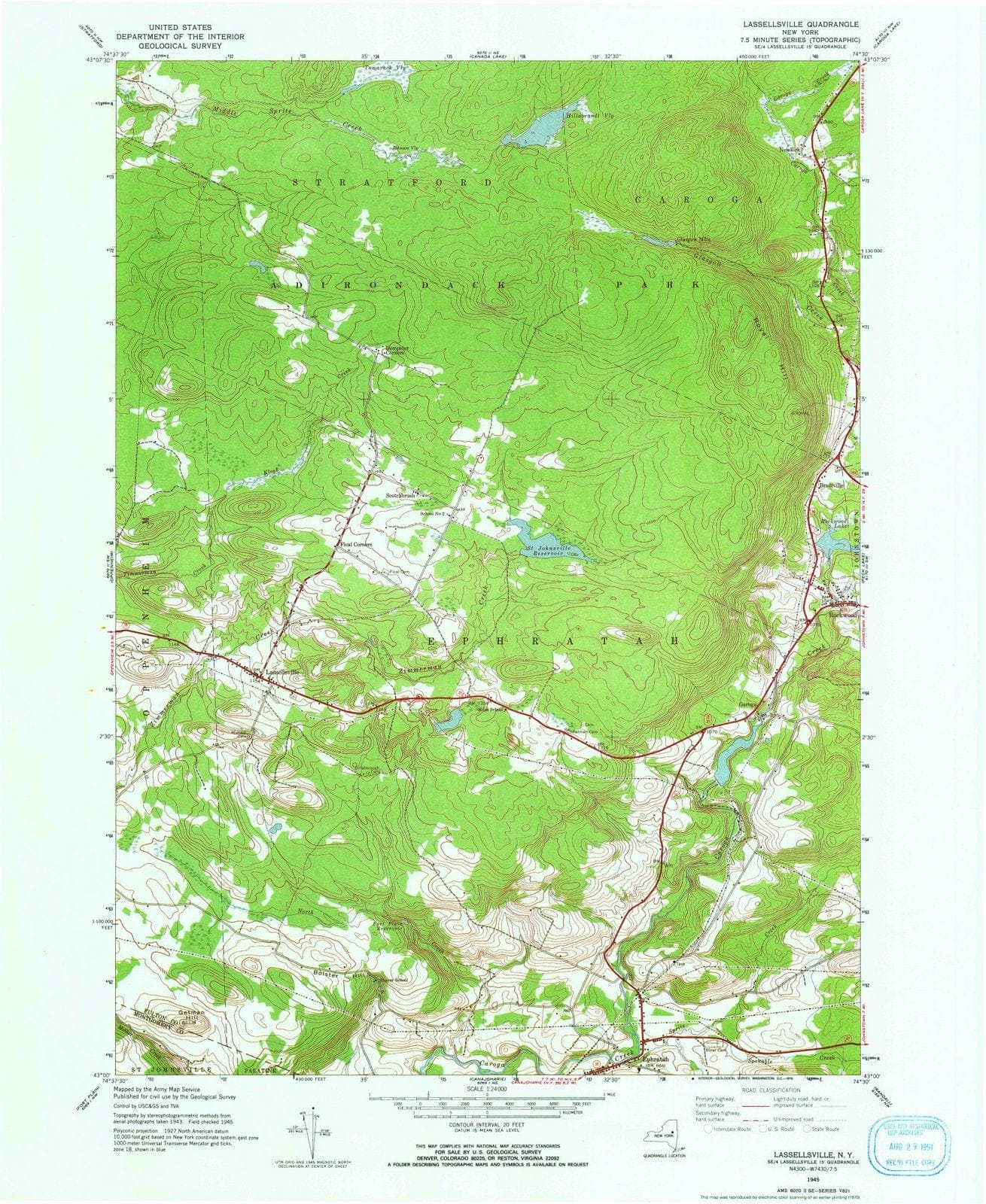 1945 Lassellsville, NY - New York - USGS Topographic Map