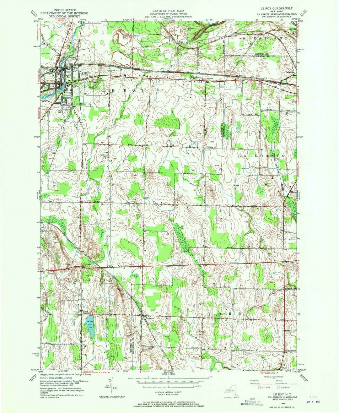 1950 Le Roy, NY - New York - USGS Topographic Map