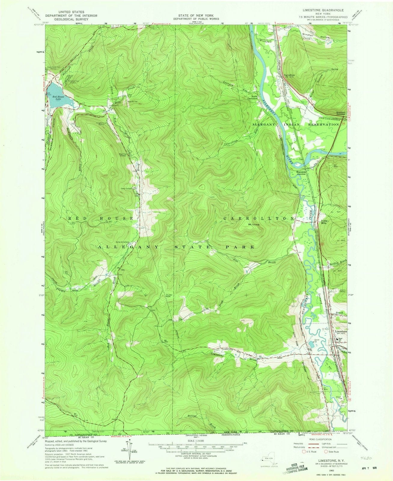 1961 Limestone, NY - New York - USGS Topographic Map