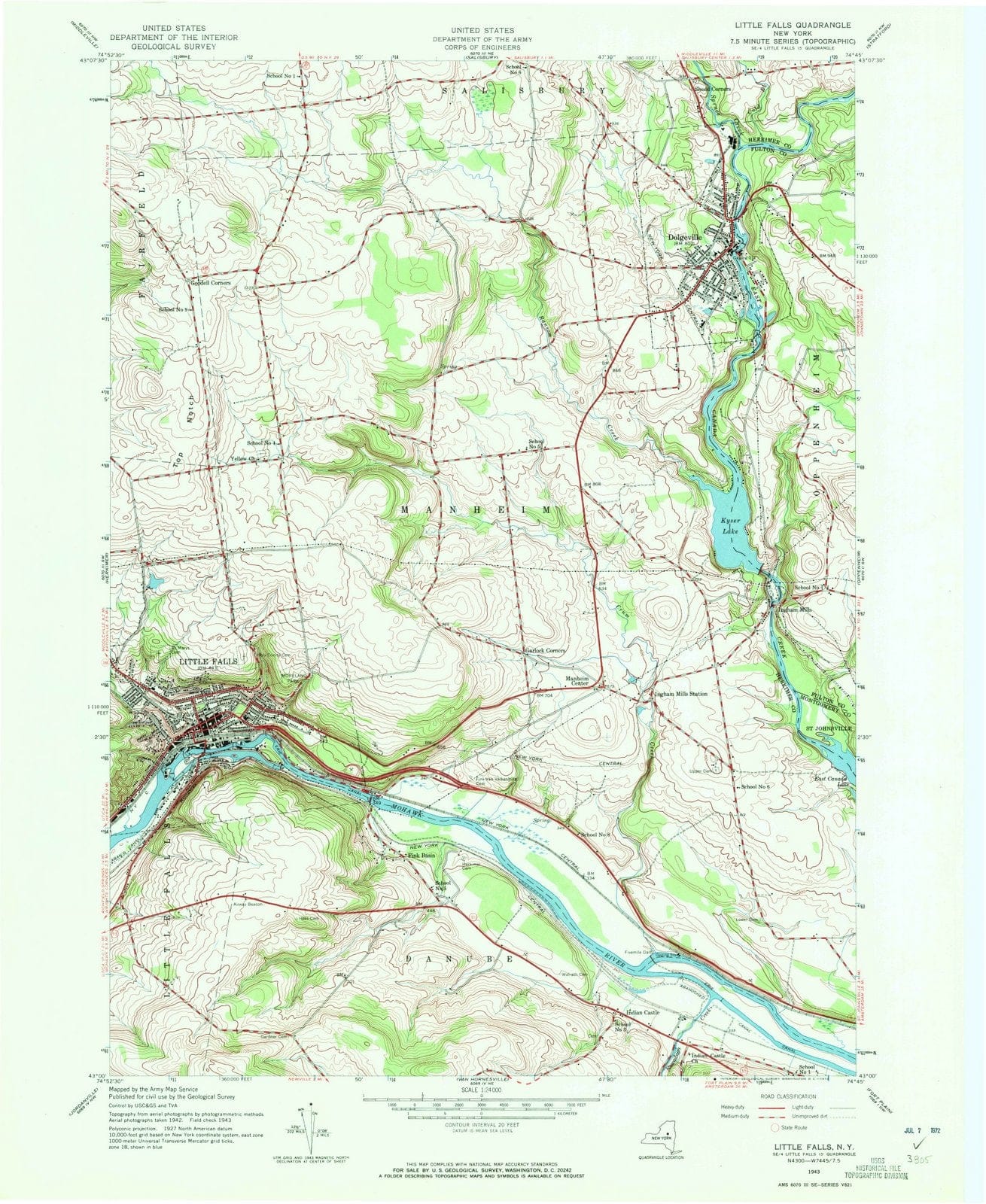 1943 Little Falls, NY - New York - USGS Topographic Map