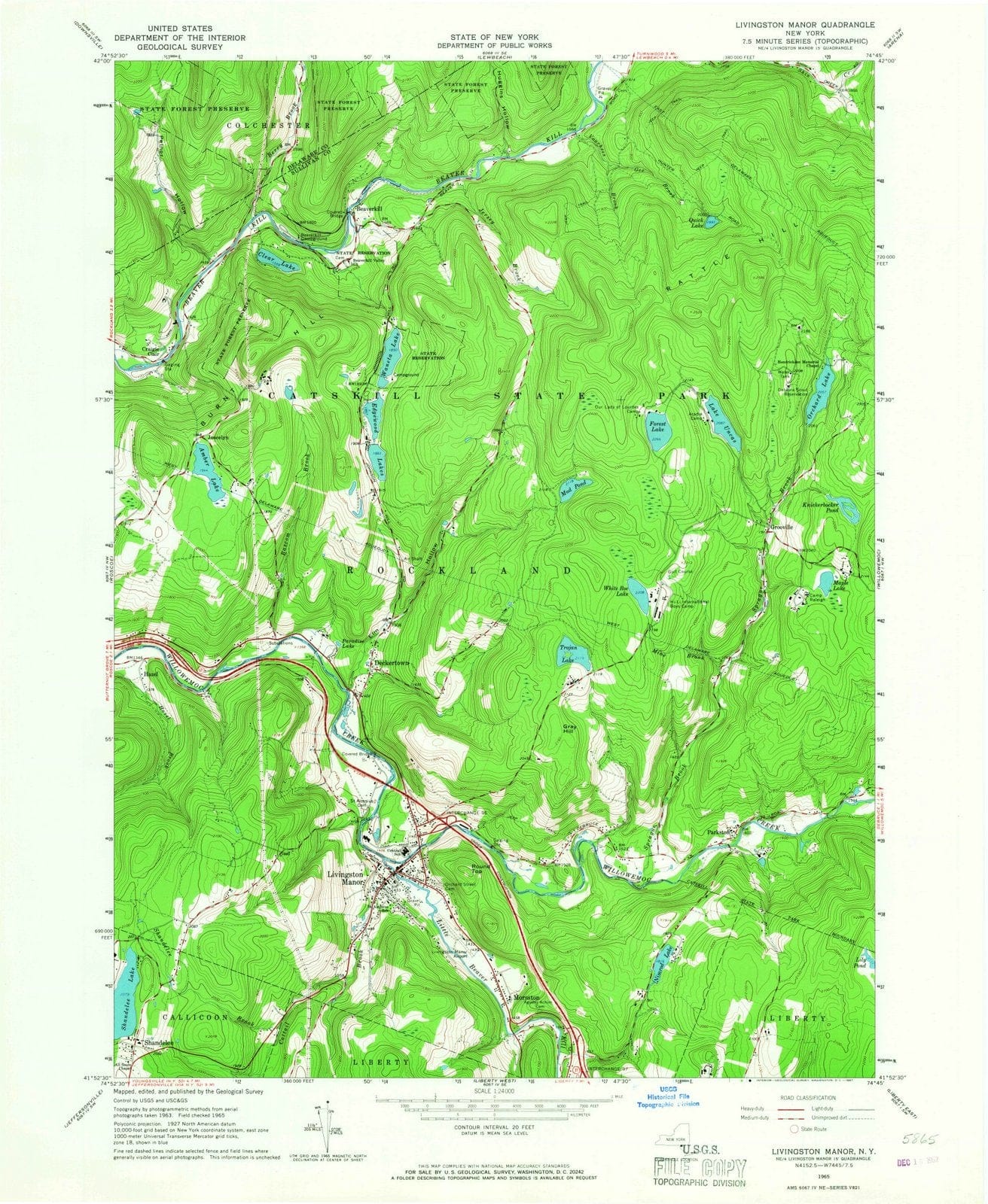 1965 Livingston Manor, NY - New York - USGS Topographic Map