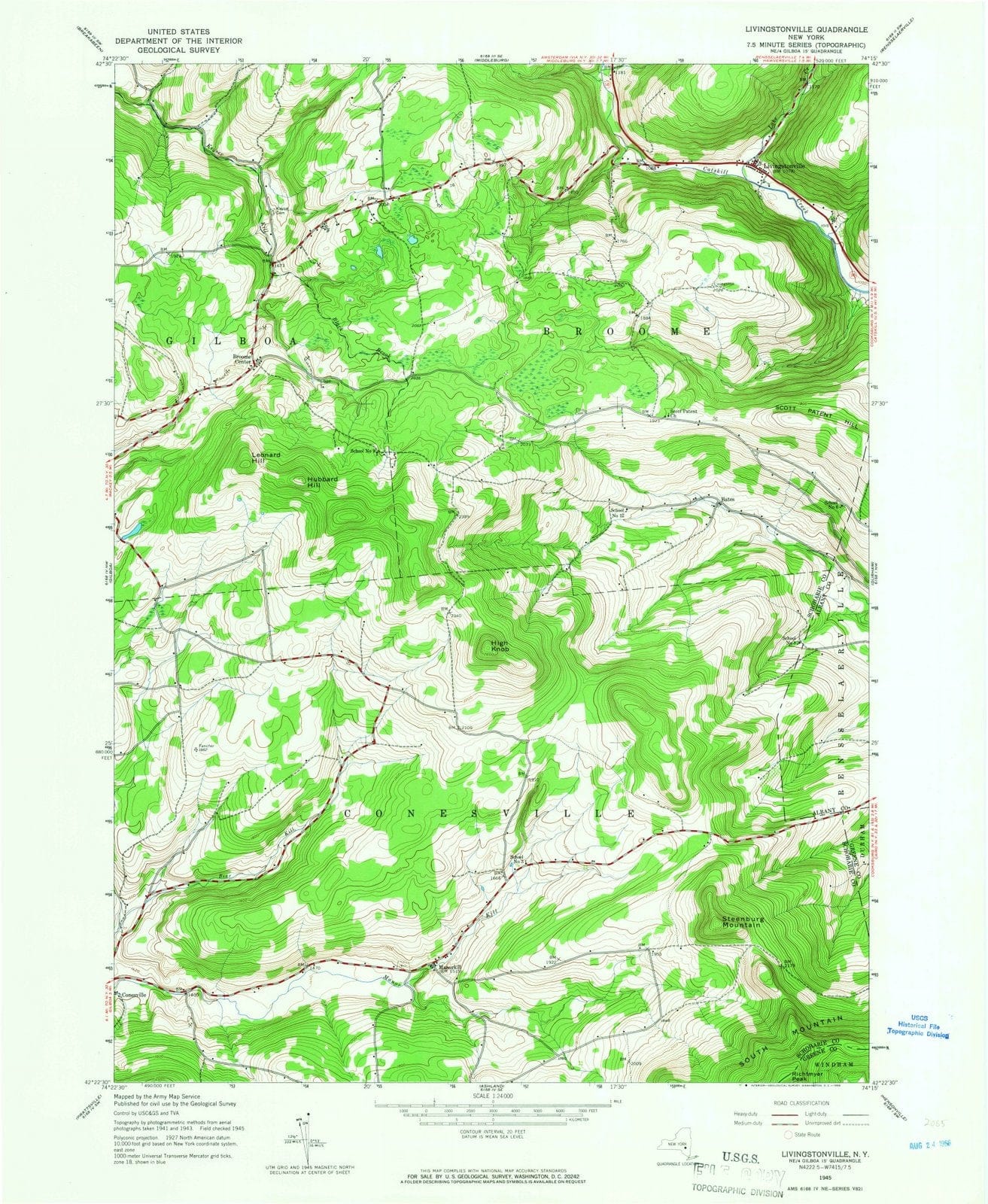 1945 Livingstonville, NY - New York - USGS Topographic Map