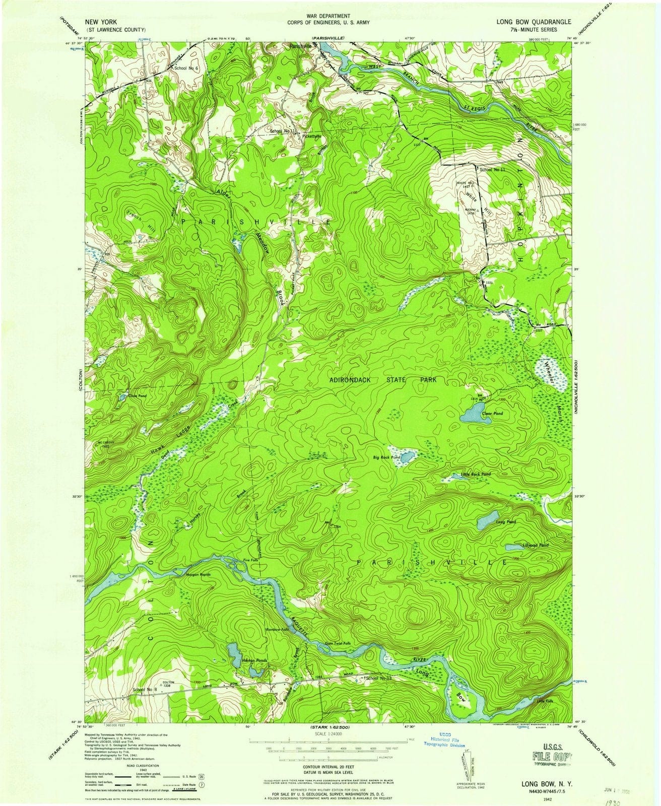 1942 Long Bow, NY - New York - USGS Topographic Map