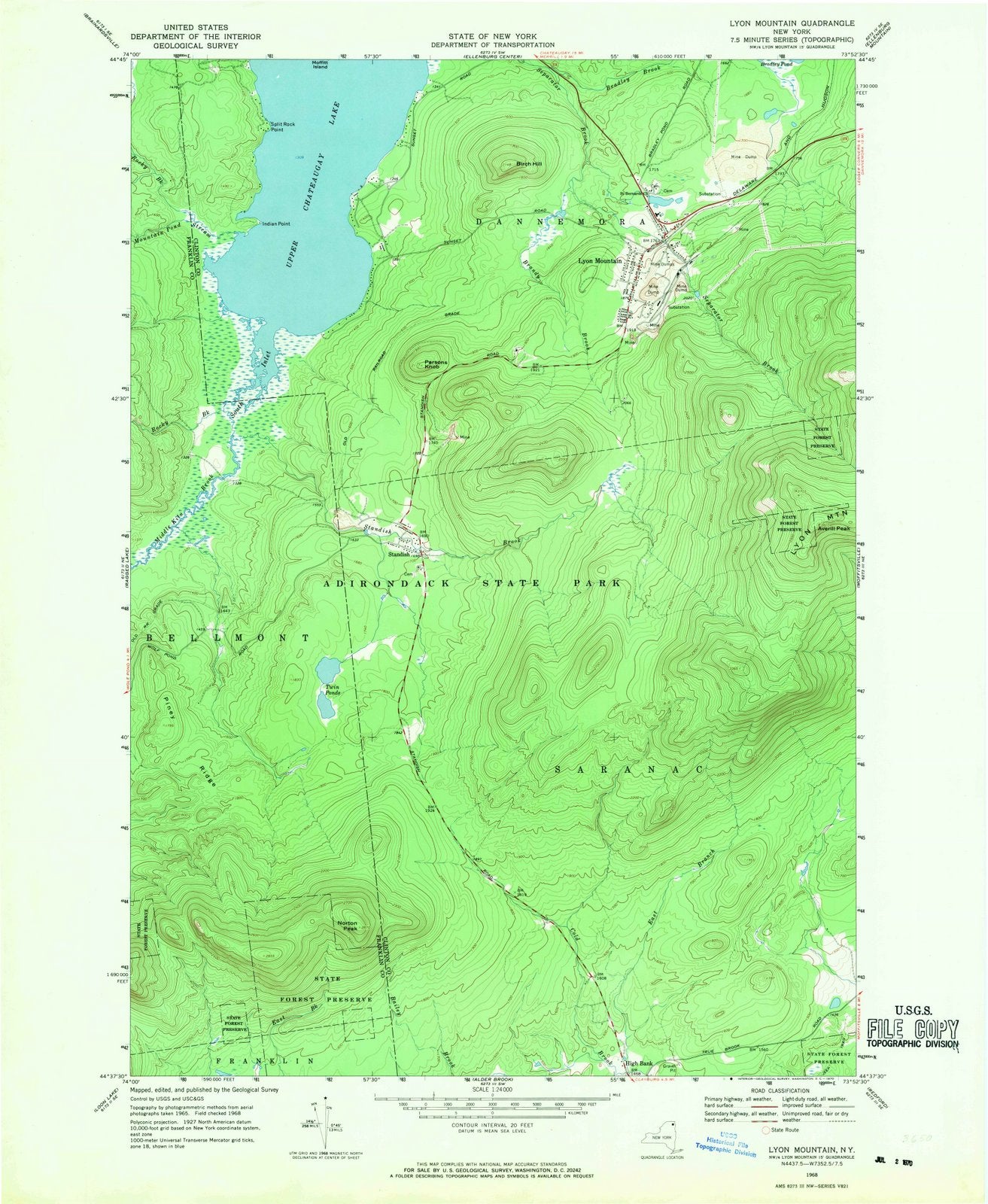 1968 Lyon Mountain, NY - New York - USGS Topographic Map