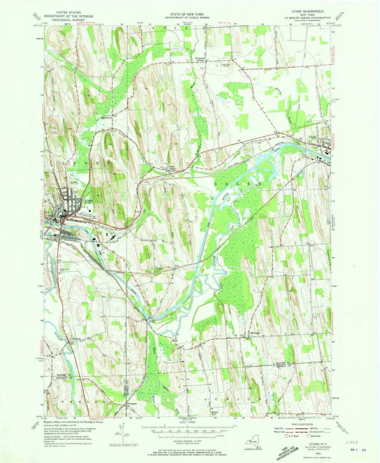 1953 Lyons, NY - New York - USGS Topographic Map
