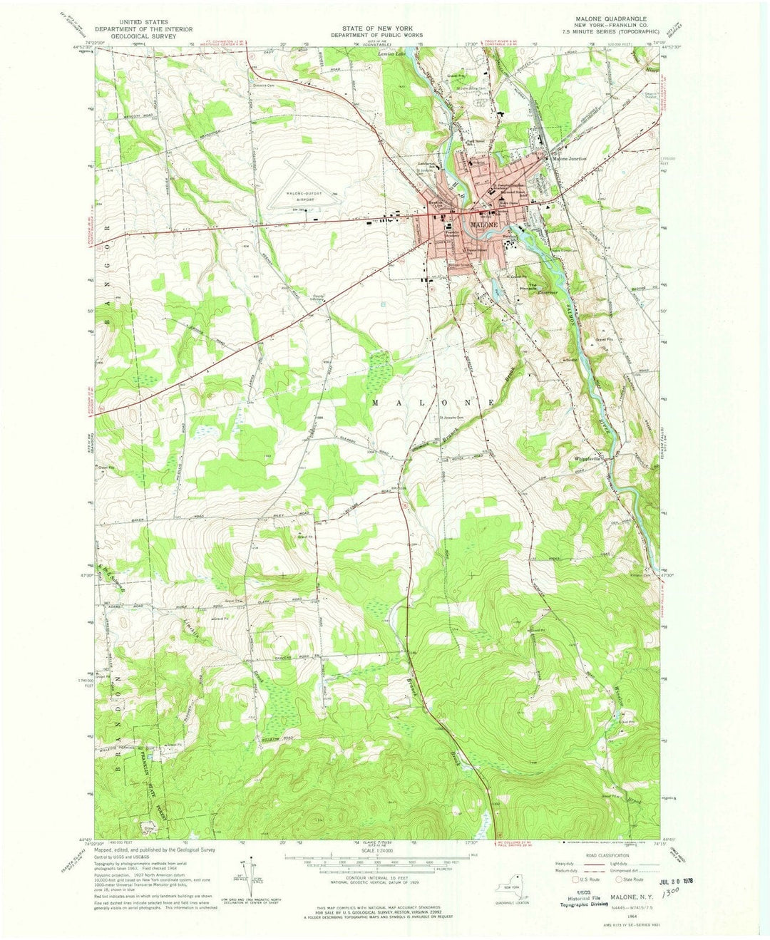 1964 Malone, NY - New York - USGS Topographic Map