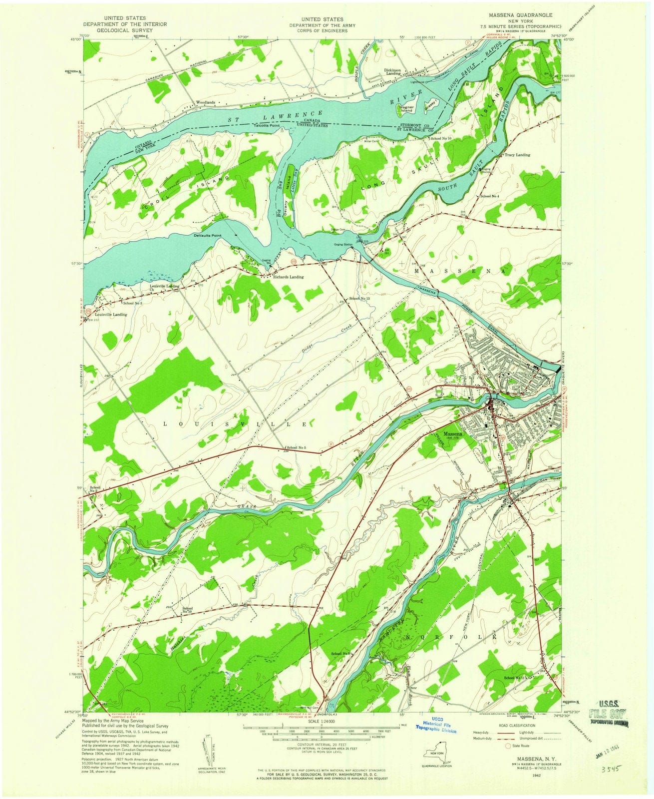 1942 Massena, NY - New York - USGS Topographic Map