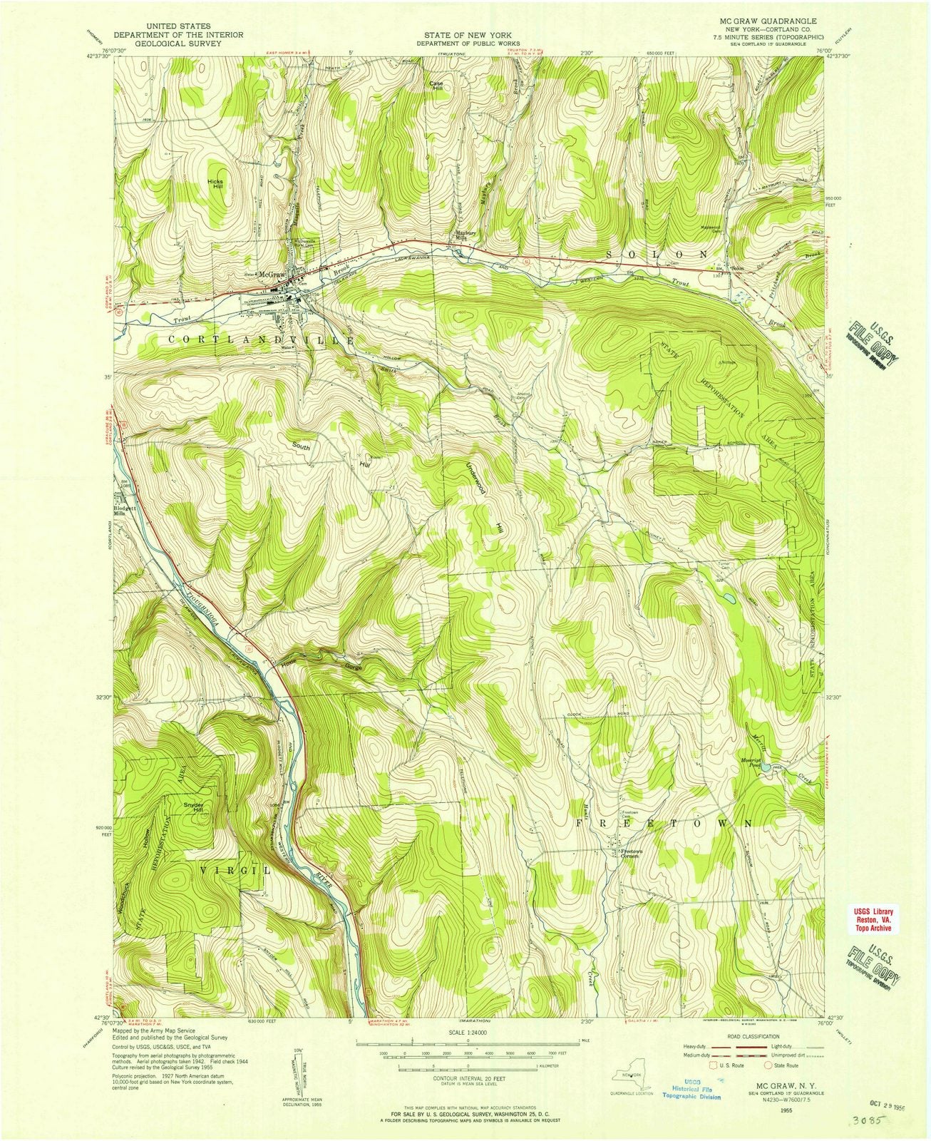 1955 Mc Graw, NY - New York - USGS Topographic Map