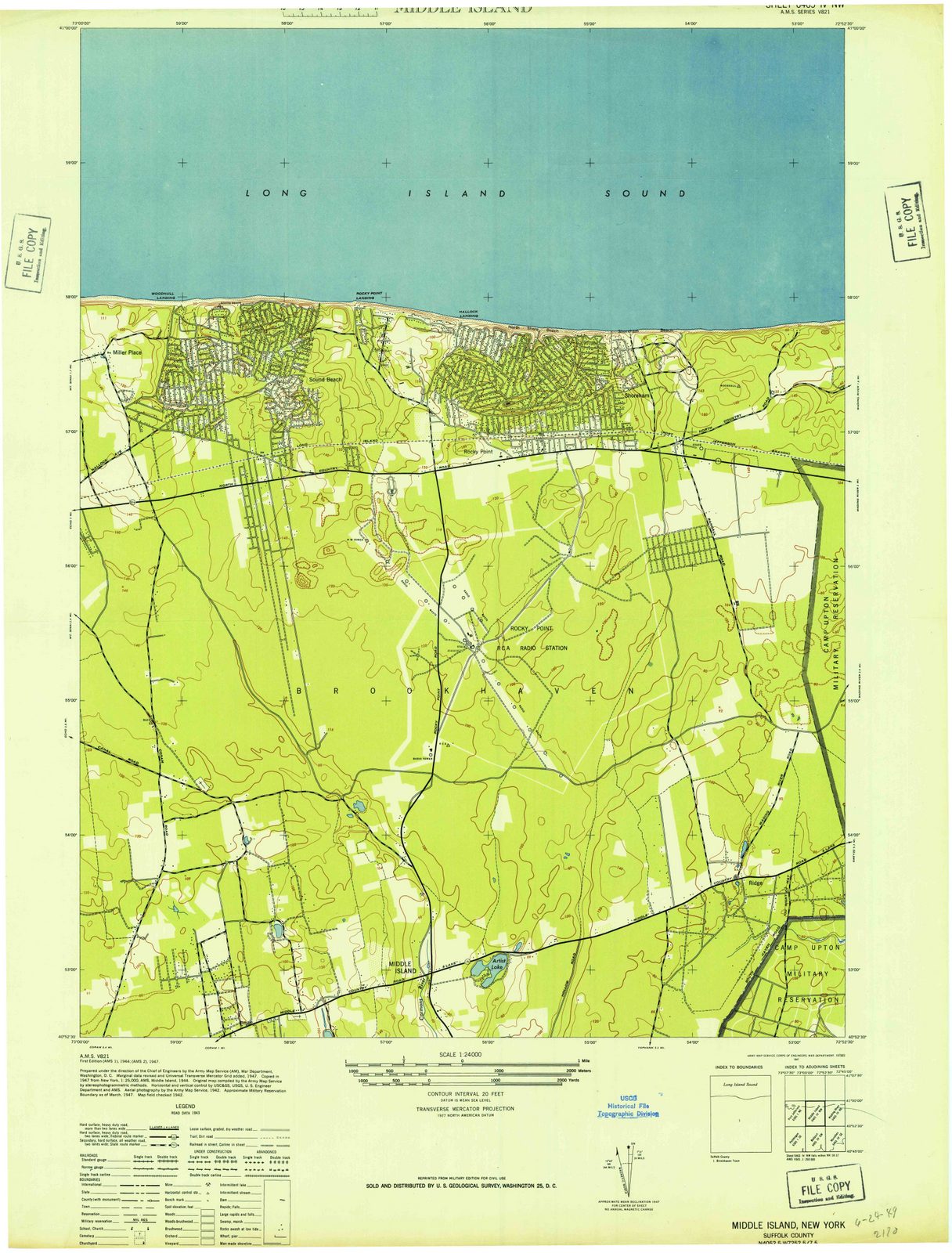 1947 Middle Island, NY - New York - USGS Topographic Map