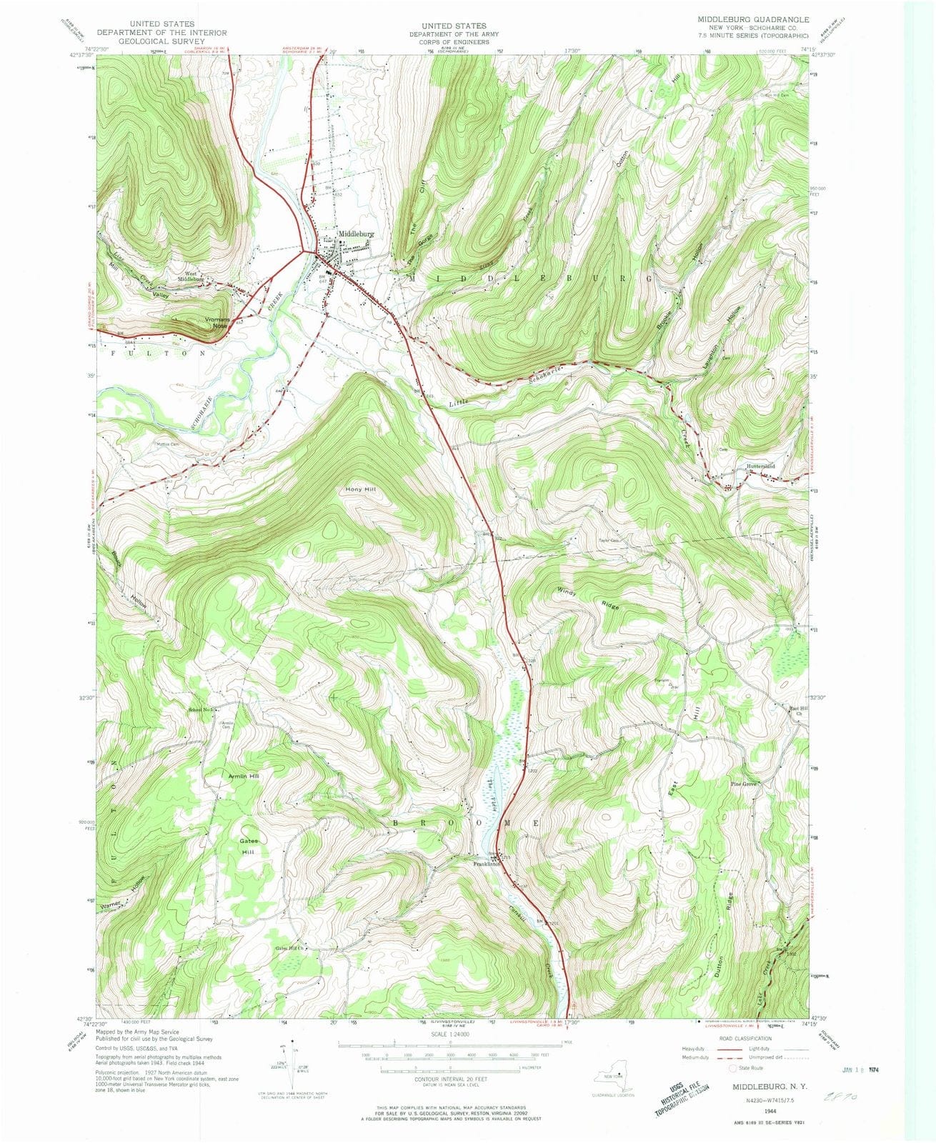 1944 Middleburgh, NY - New York - USGS Topographic Map