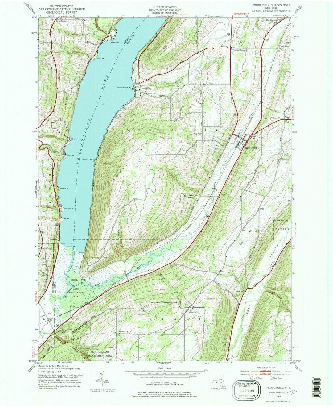 1942 Middlesex, NY - New York - USGS Topographic Map