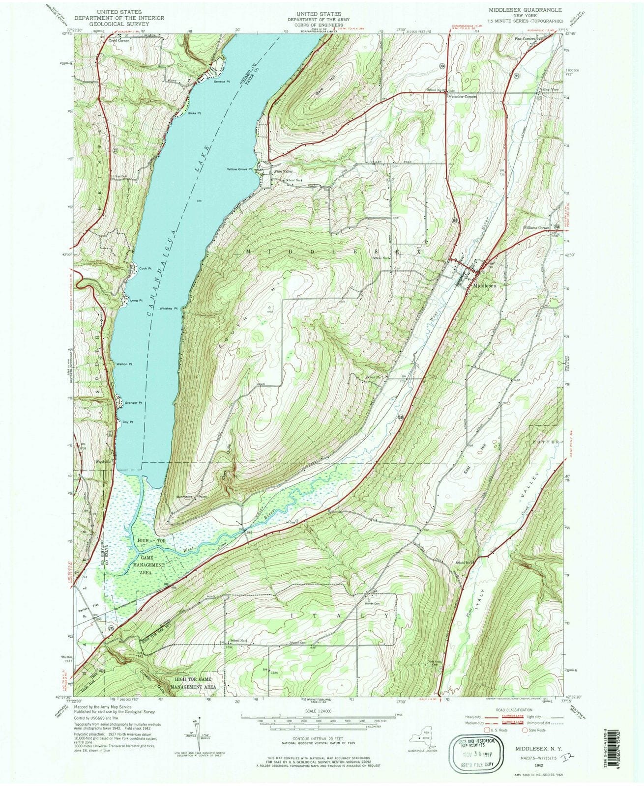 1942 Middlesex, NY - New York - USGS Topographic Map