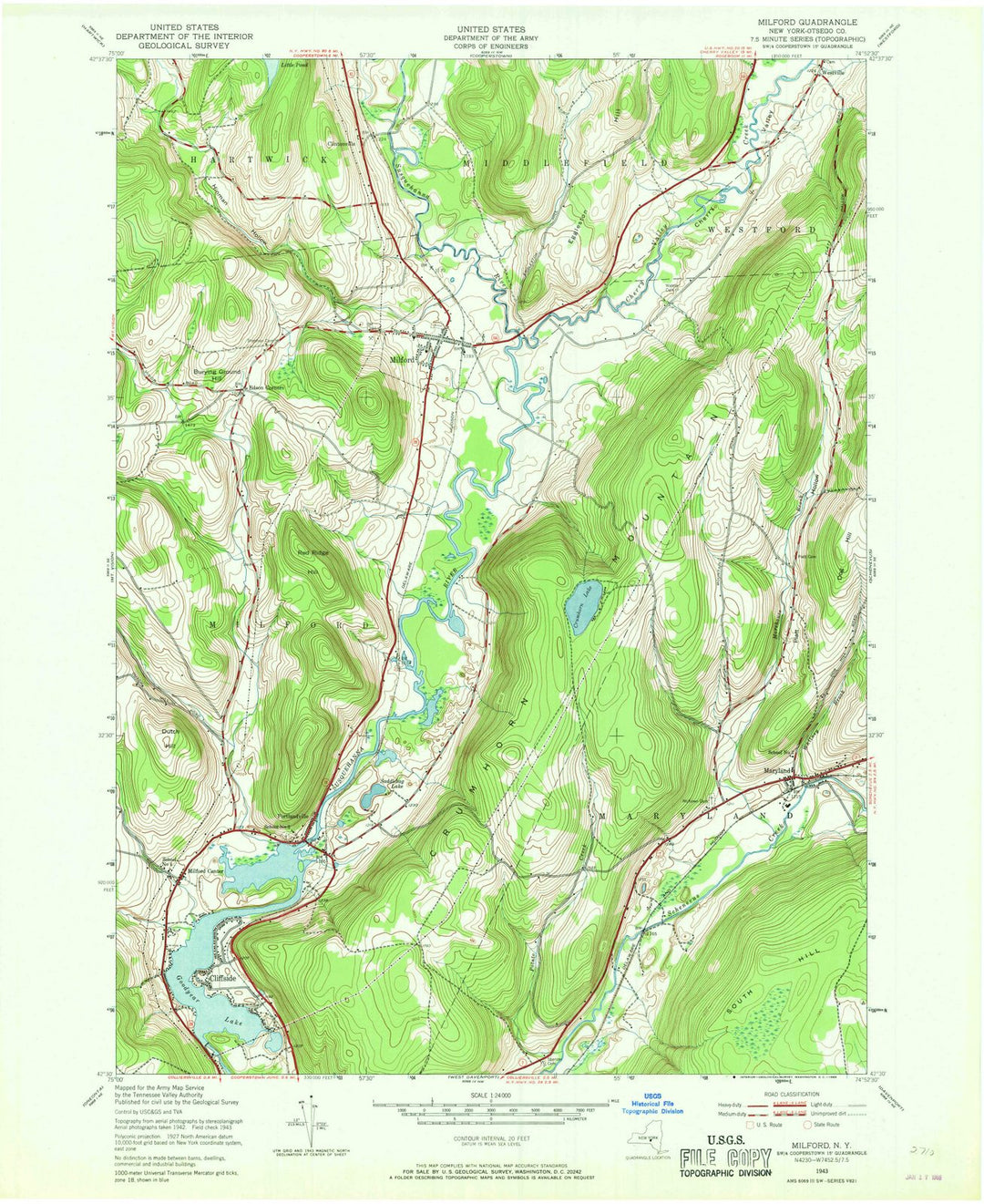 1943 Milford, NY - New York - USGS Topographic Map