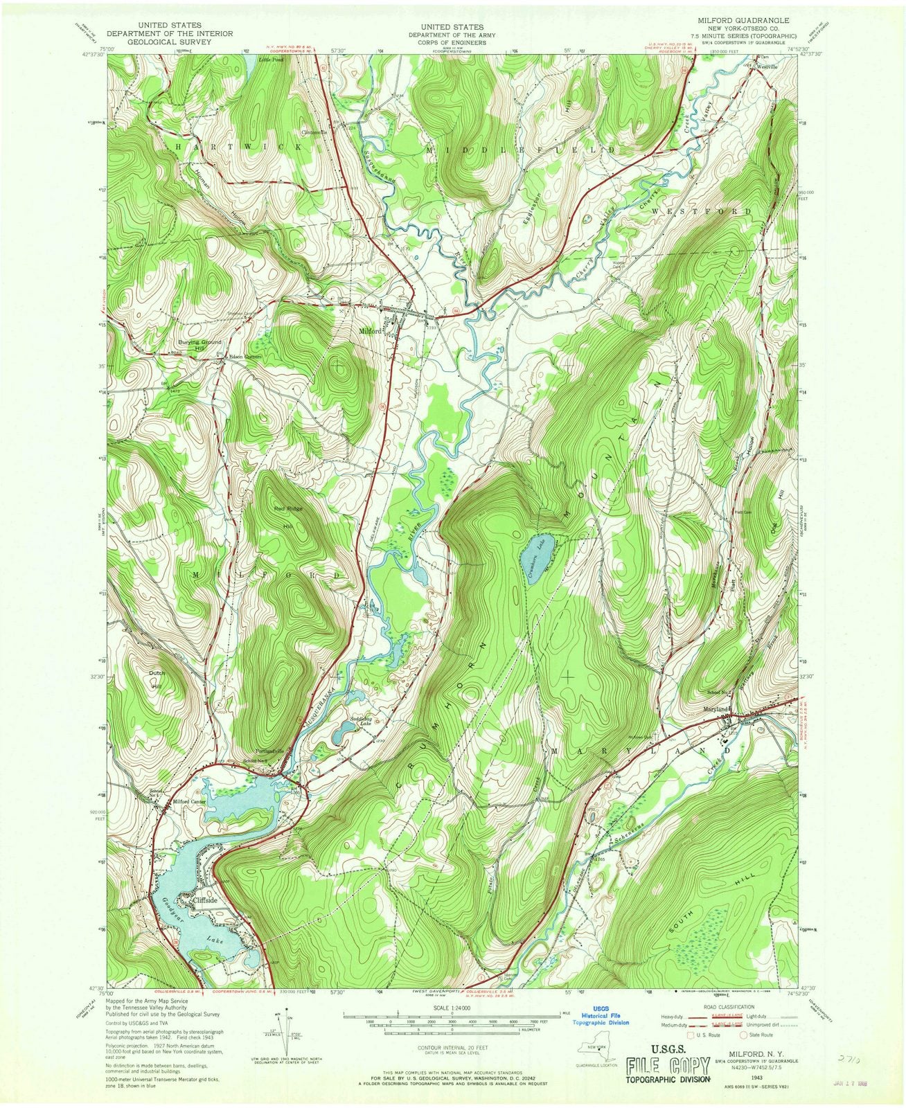 1943 Milford, NY - New York - USGS Topographic Map