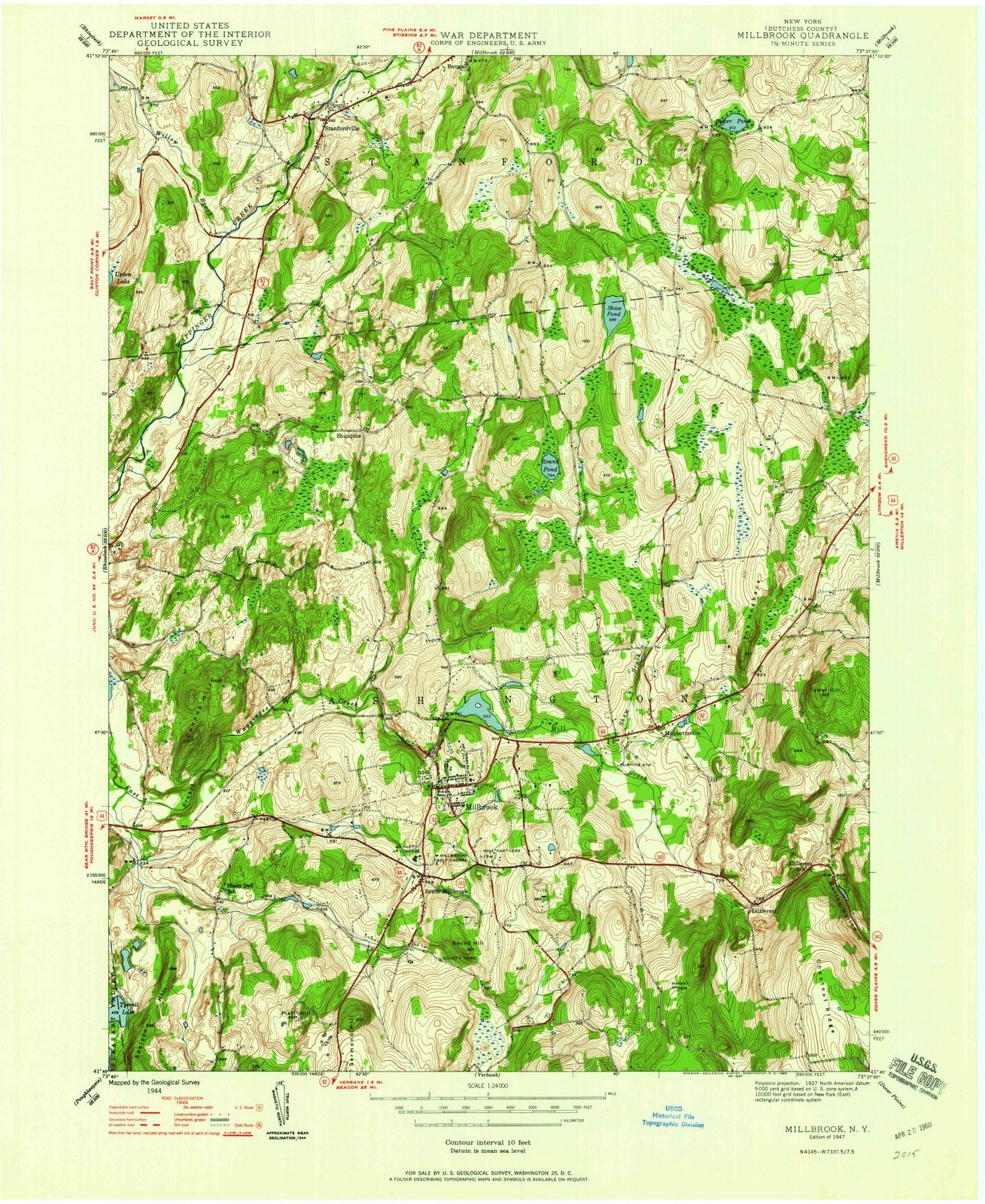 1947 Millbrook, NY - New York - USGS Topographic Map