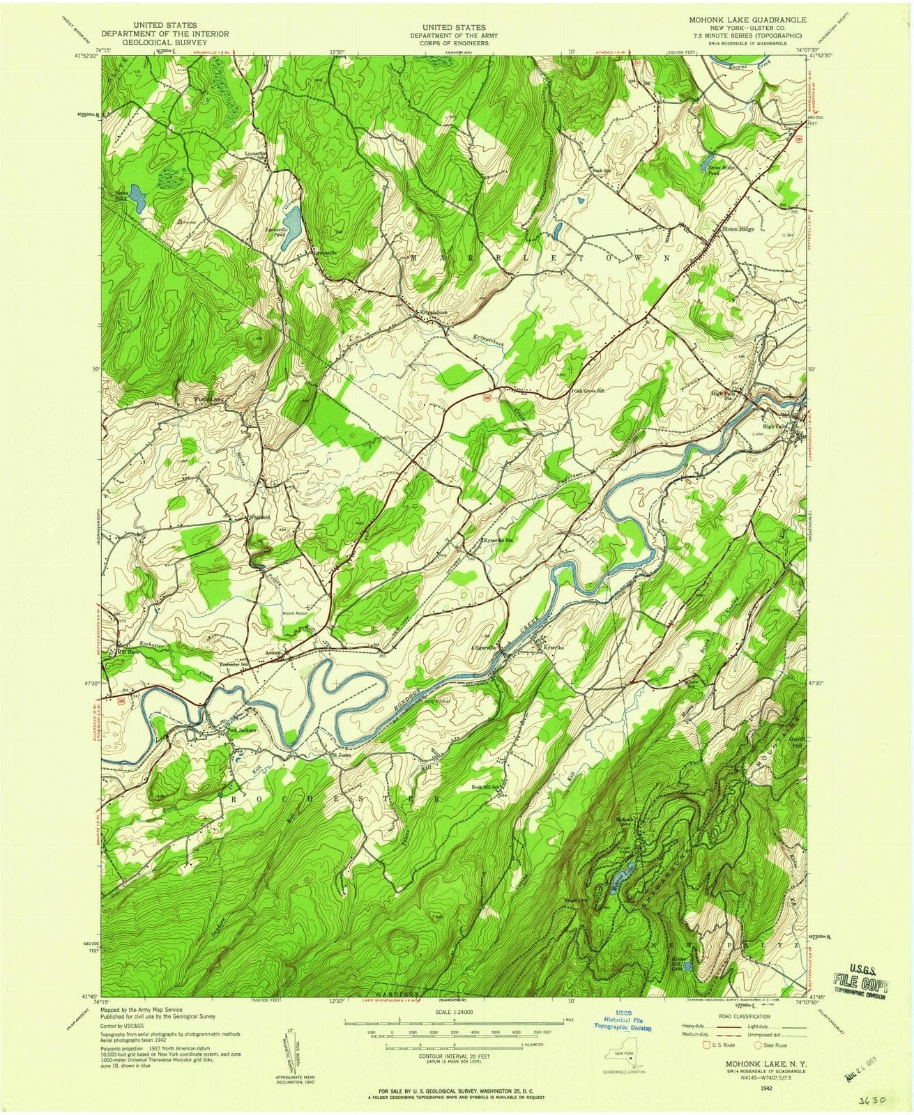 1942 Mohonk Lake, NY - New York - USGS Topographic Map