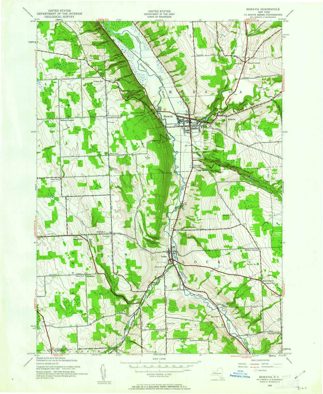 1943 Moravia, NY - New York - USGS Topographic Map