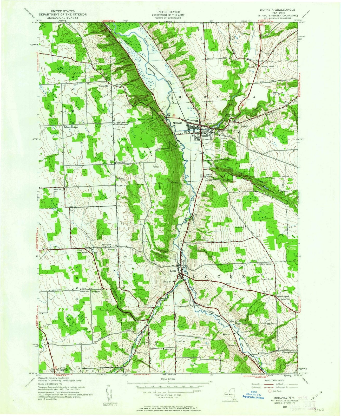 1943 Moravia, NY - New York - USGS Topographic Map