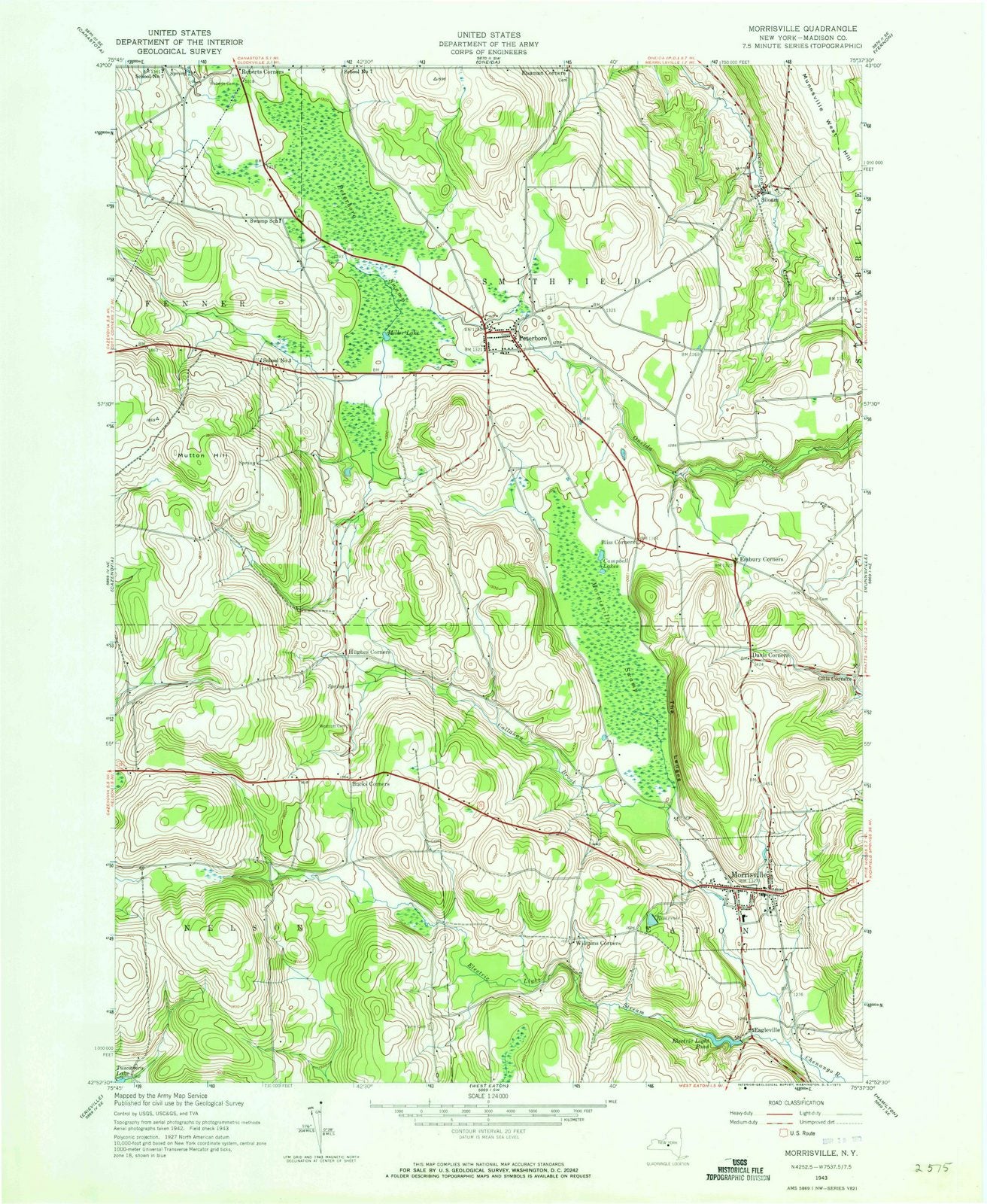 1943 Morrisville, NY - New York - USGS Topographic Map