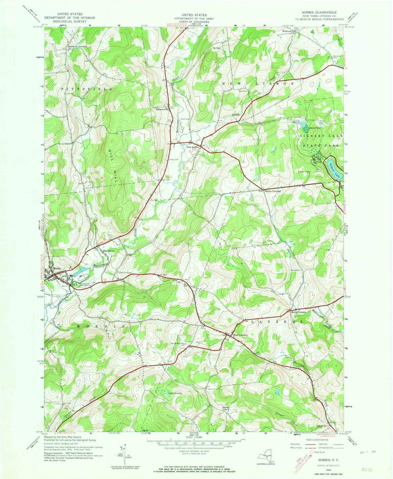 1943 Morris, NY - New York - USGS Topographic Map
