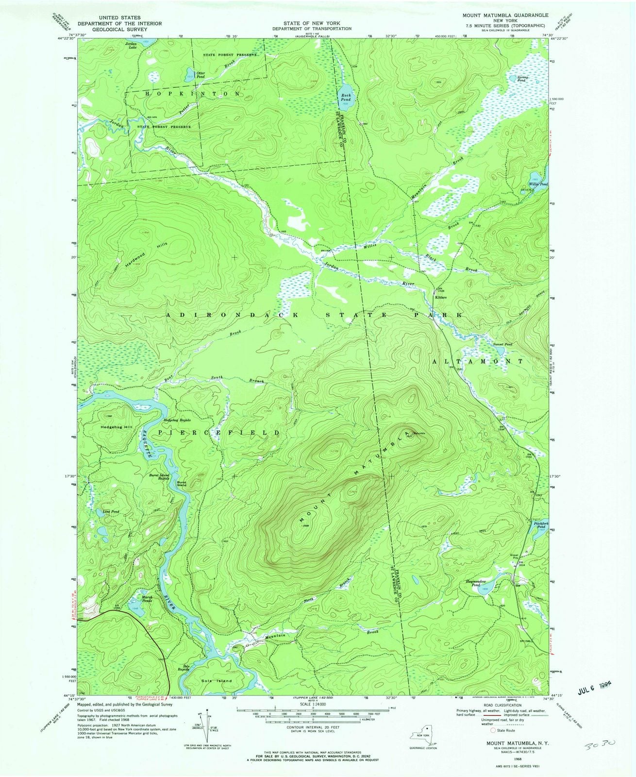1968 Mount Matumbla, NY - New York - USGS Topographic Map
