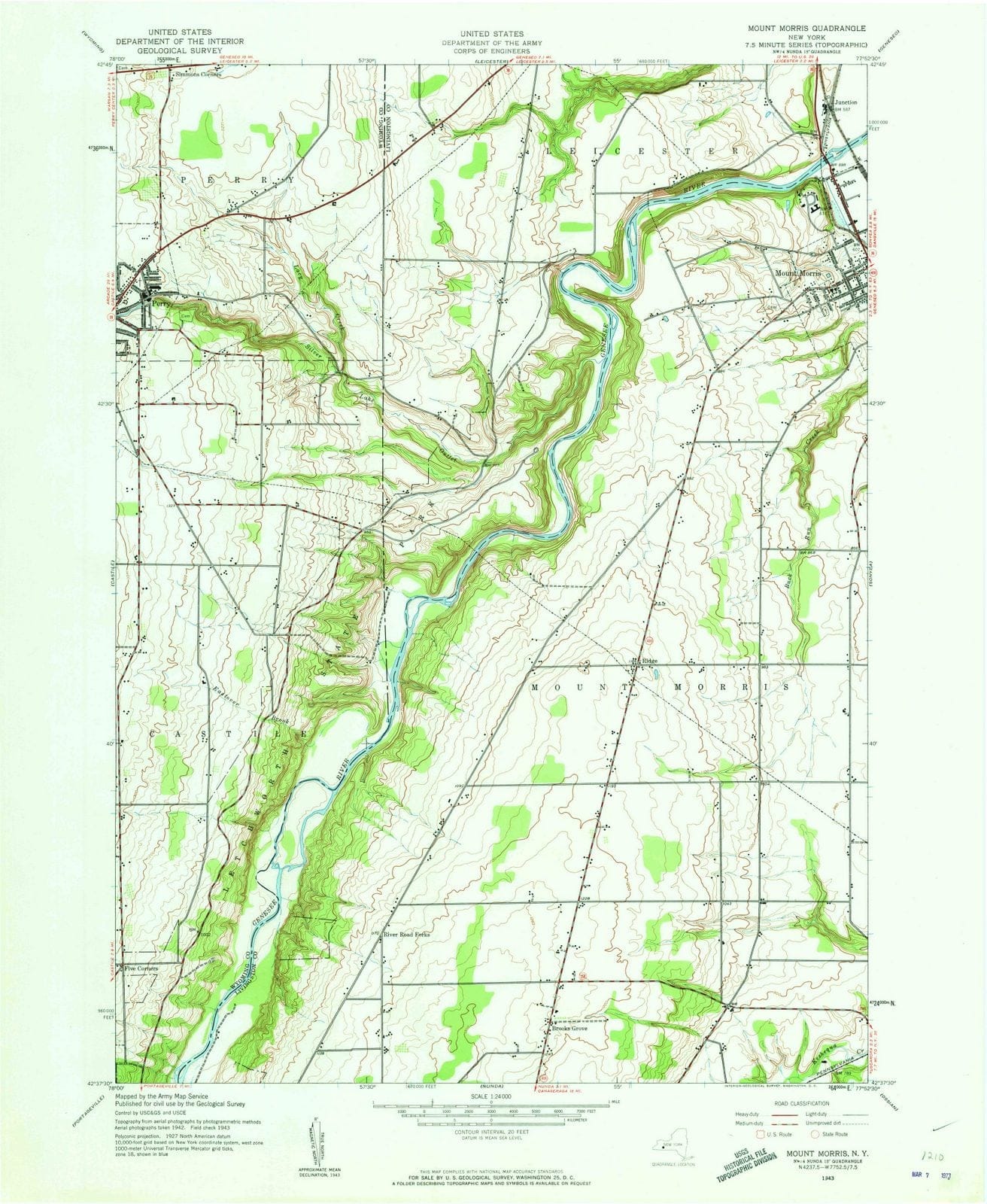 1943 Mount Morris, NY - New York - USGS Topographic Map