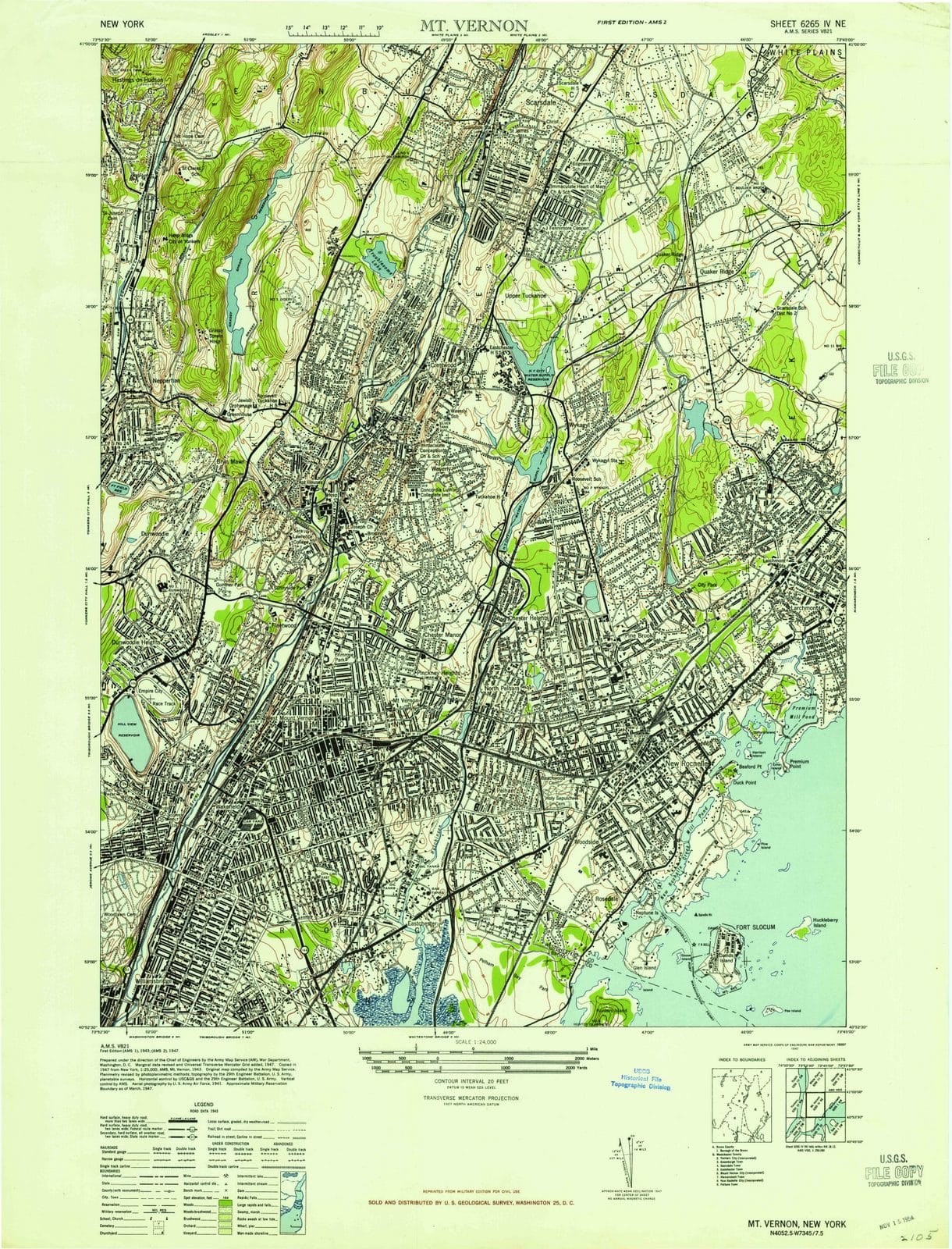 1947 Mt Vernon, NY - New York - USGS Topographic Map